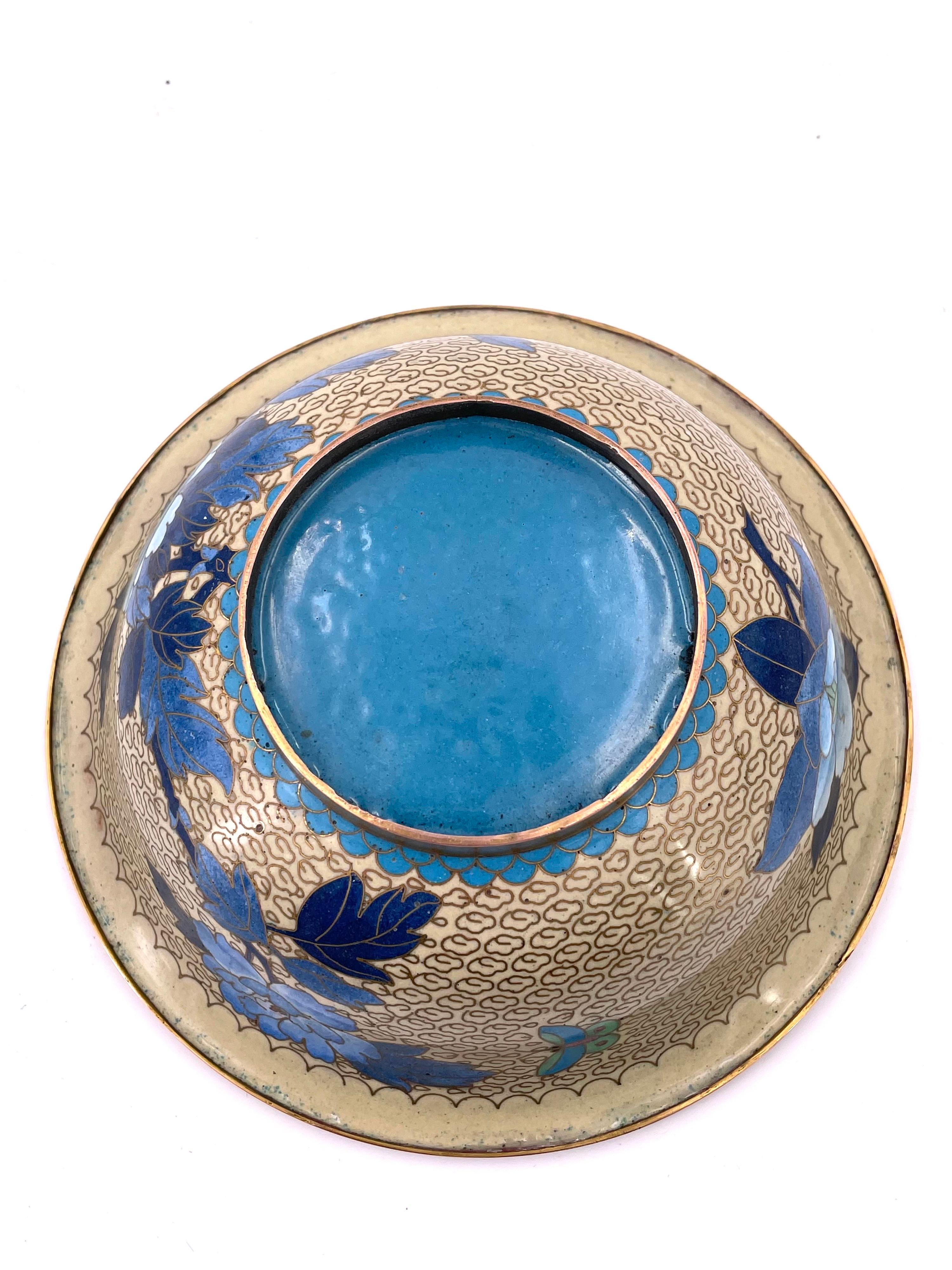 Cloissoné Chinese Cloisonné Footed Bowl with Floral Butterfly Pattern