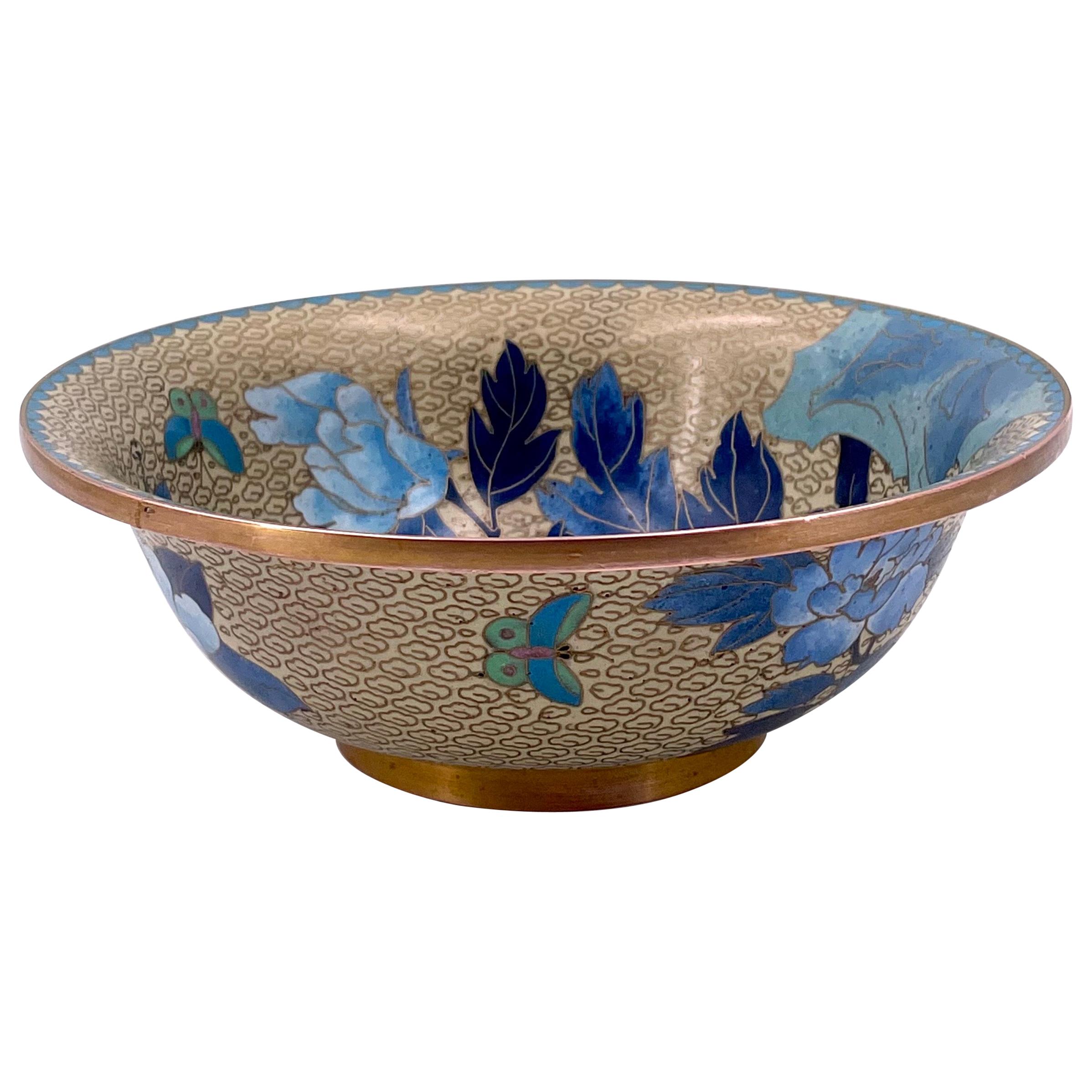 Chinese Cloisonné Footed Bowl with Floral Butterfly Pattern