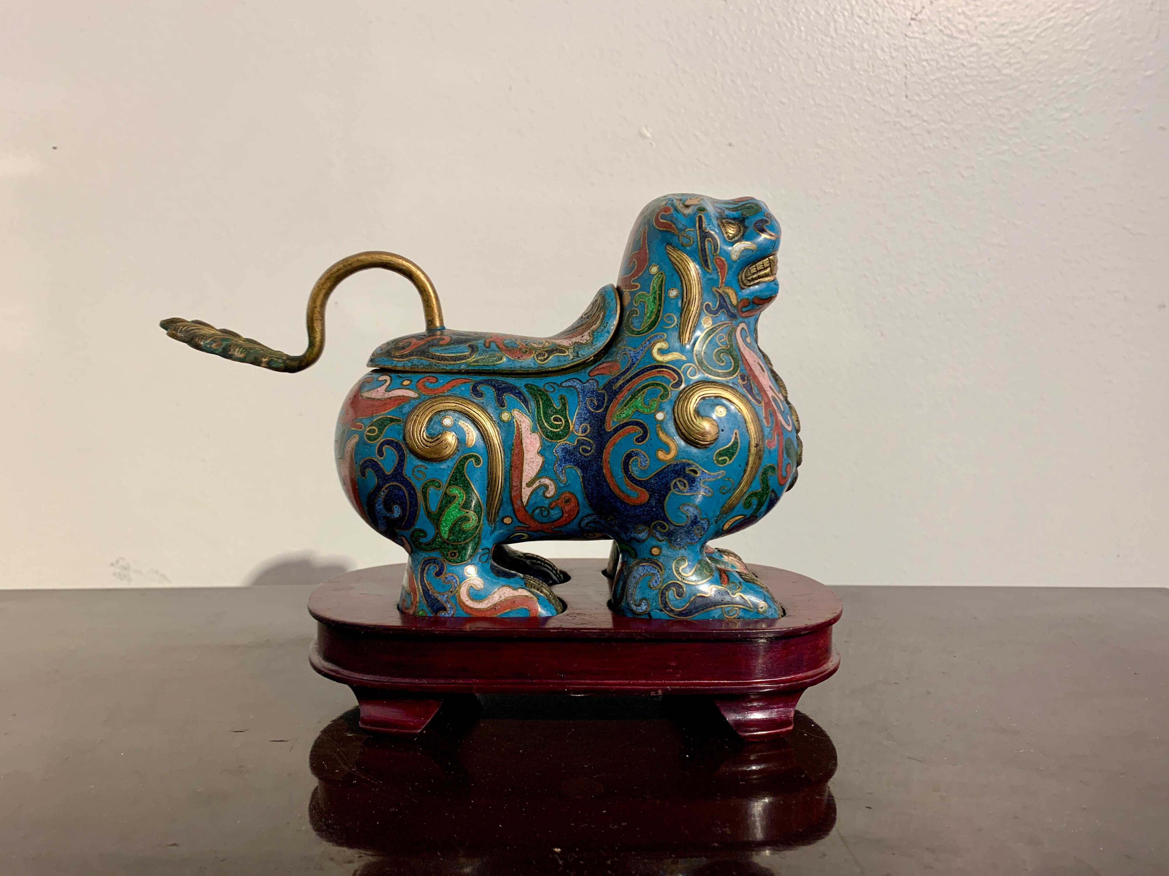 Chinese Cloisonne Lion Censer, Early 20th Century, China In Good Condition In Austin, TX