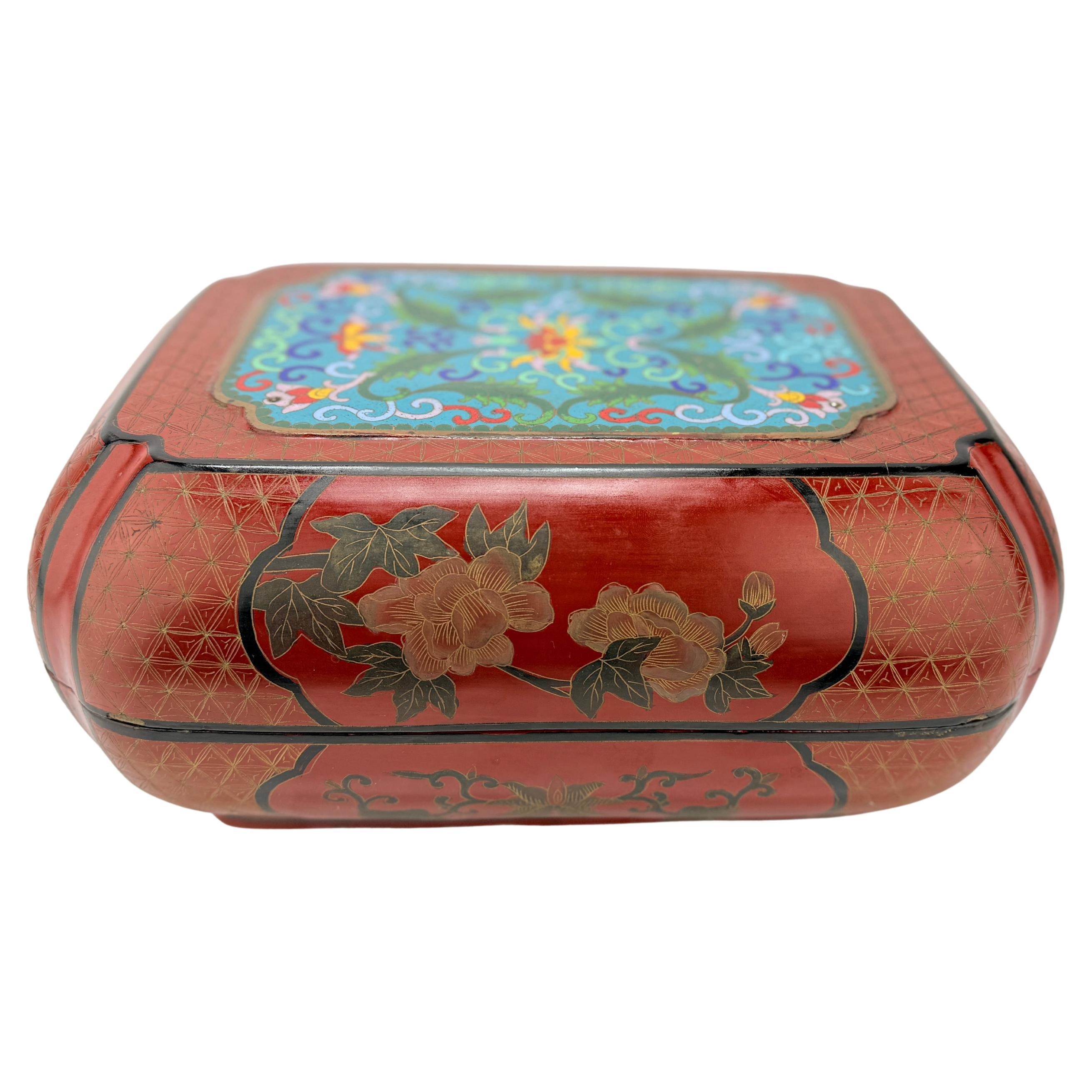 Chinese Cloisonne Mounted Red & Black Lacquer Box