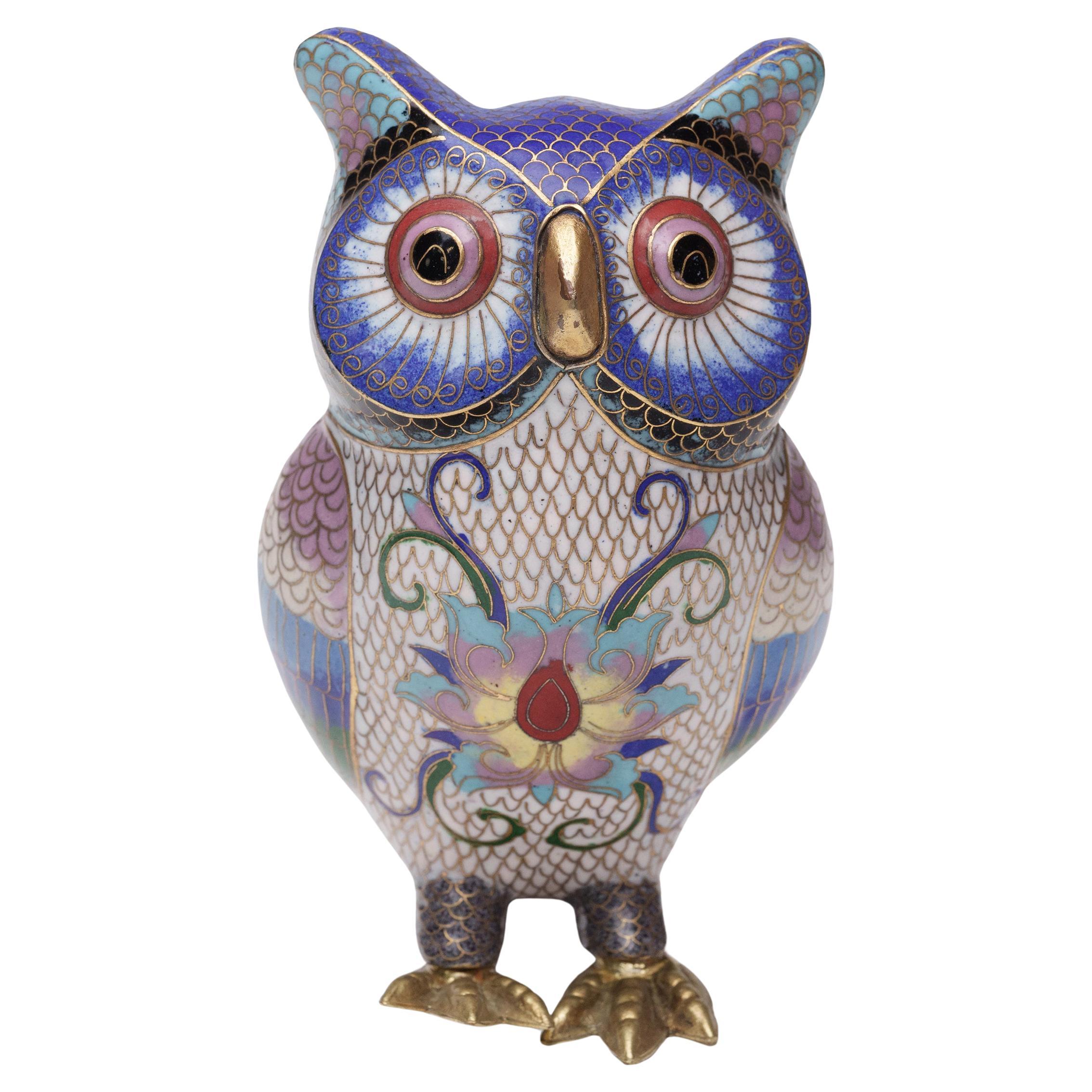 Chinese Cloisonné Owl Figure