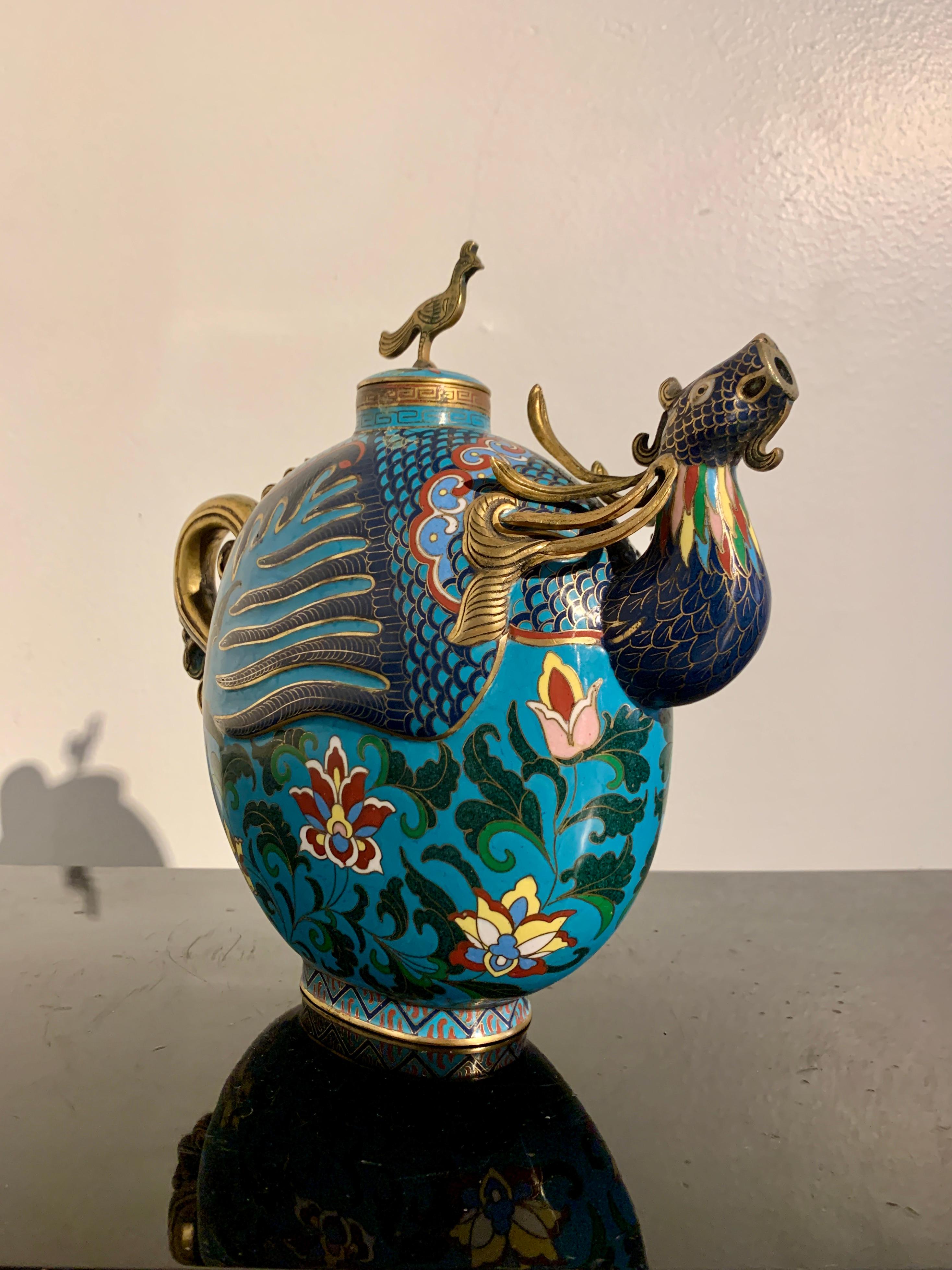 Chinese Cloisonne Phoenix Head Tea or Wine Pot, Mid 20th Century, China For Sale 6