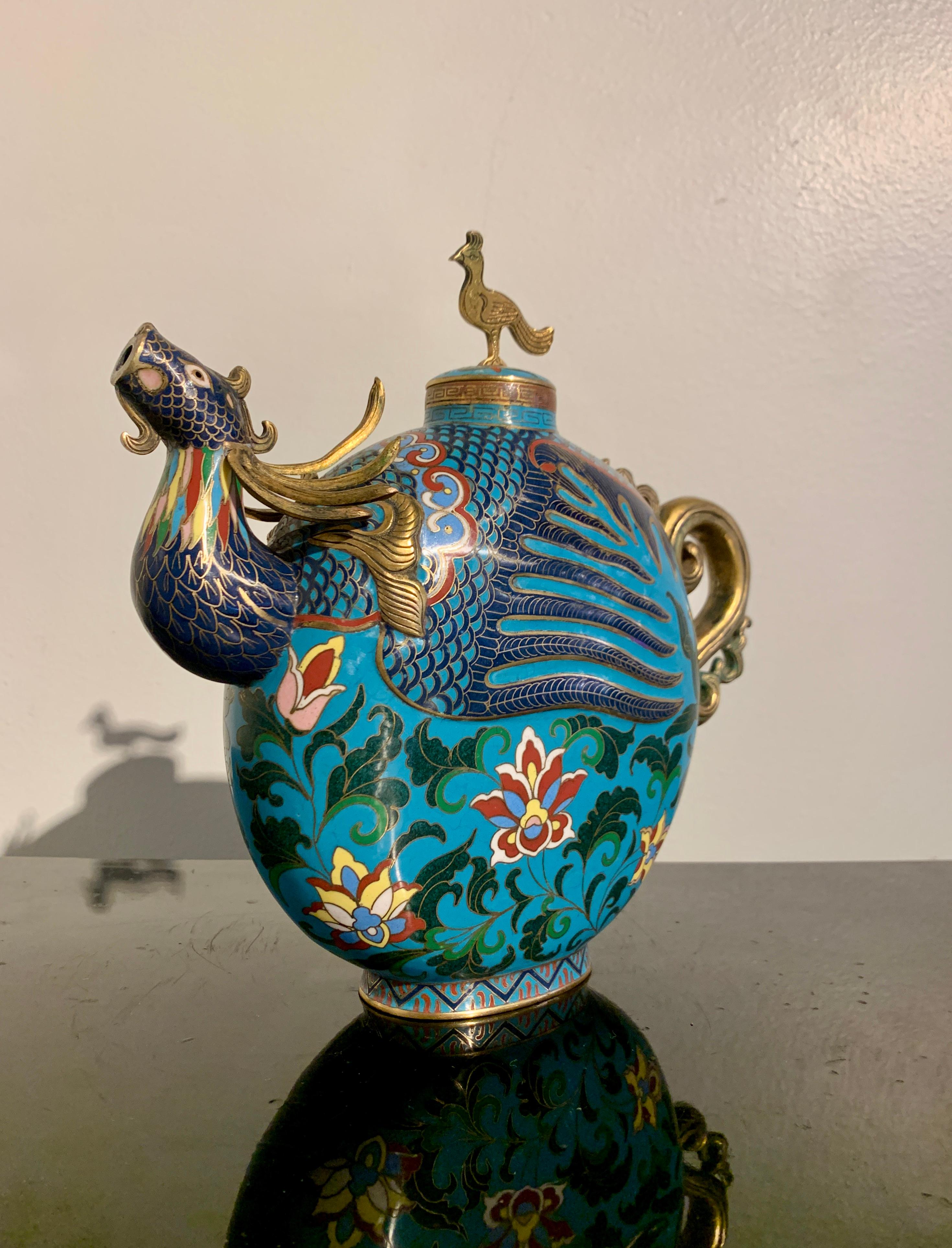 Chinese Cloisonne Phoenix Head Tea or Wine Pot, Mid 20th Century, China For Sale 8