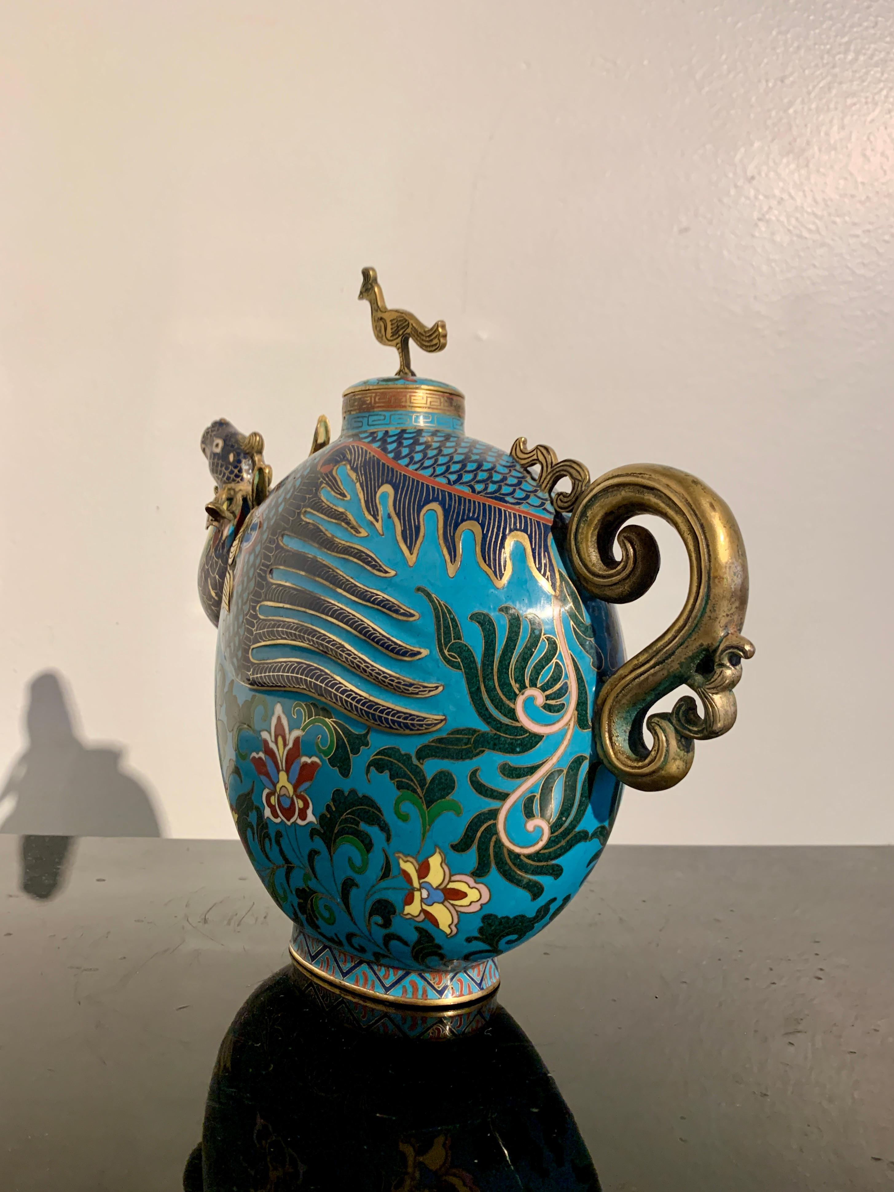 Chinese Cloisonne Phoenix Head Tea or Wine Pot, Mid 20th Century, China For Sale 9