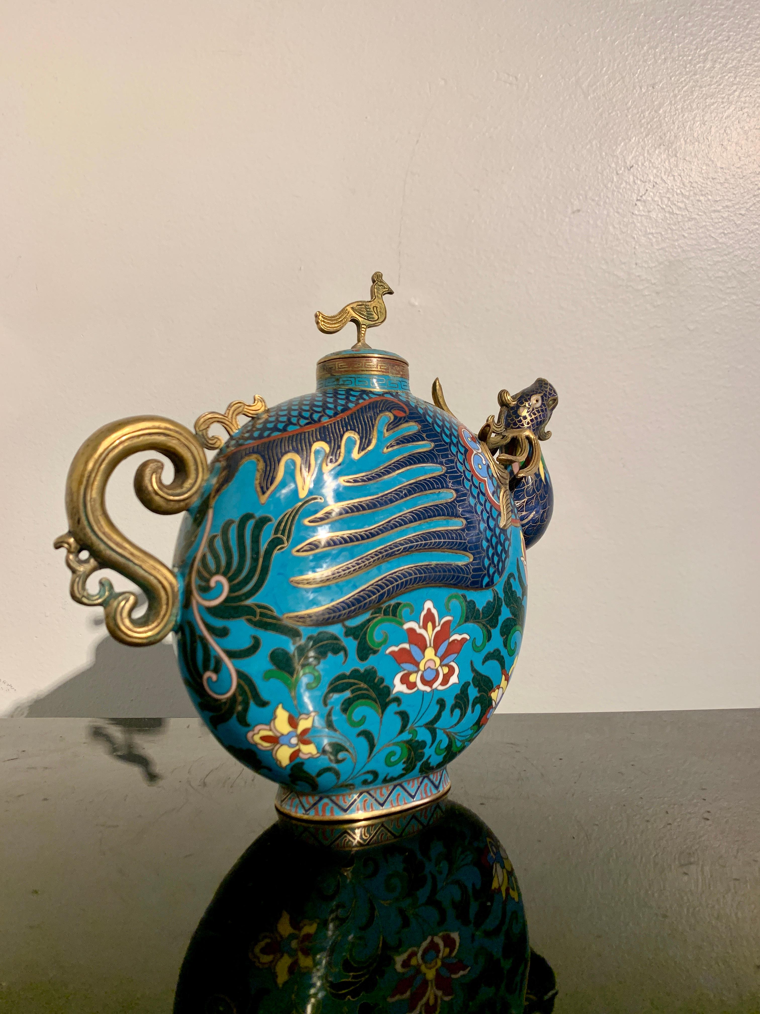 Chinese Cloisonne Phoenix Head Tea or Wine Pot, Mid 20th Century, China For Sale 11