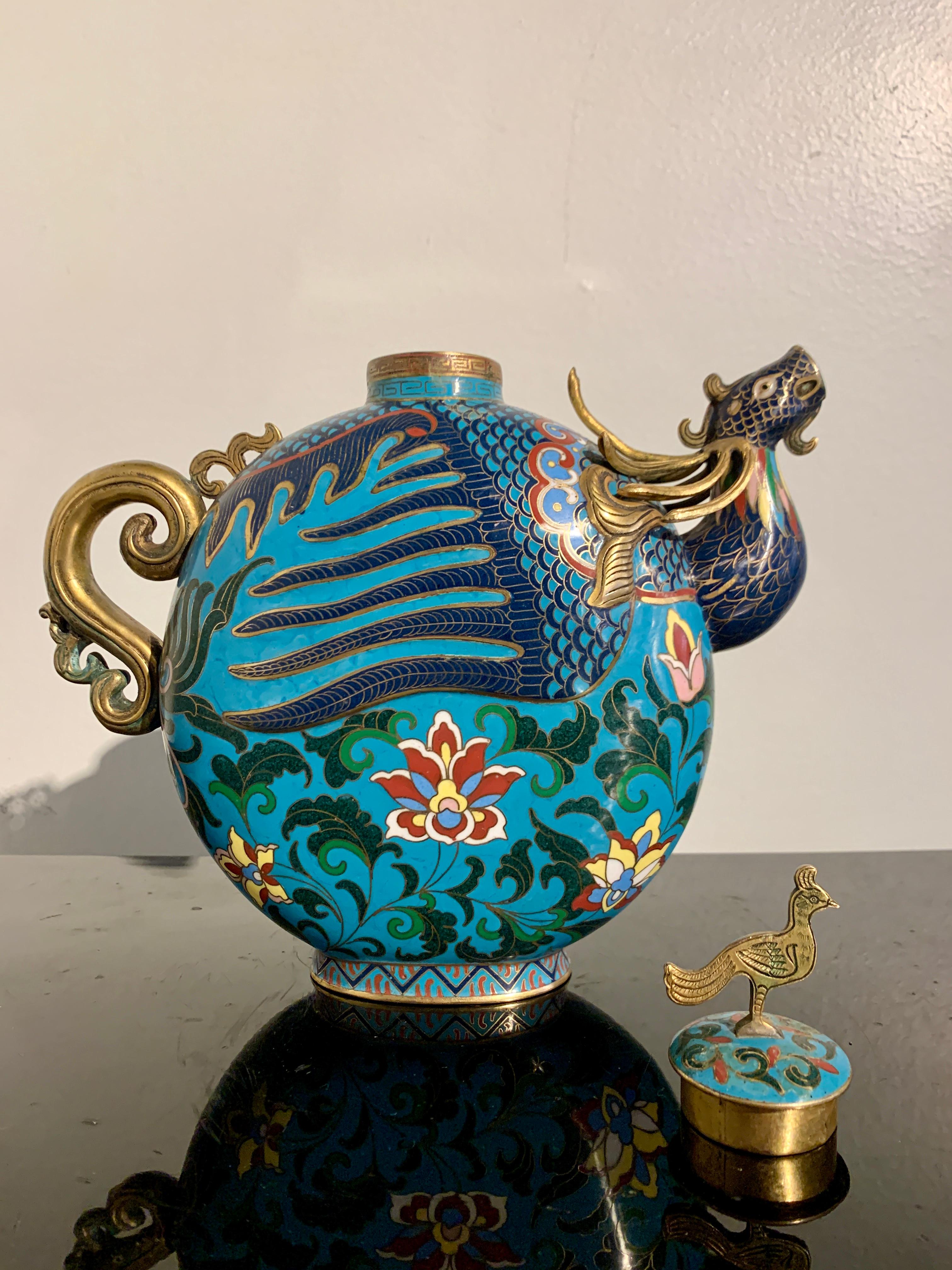 Qing Chinese Cloisonne Phoenix Head Tea or Wine Pot, Mid 20th Century, China For Sale