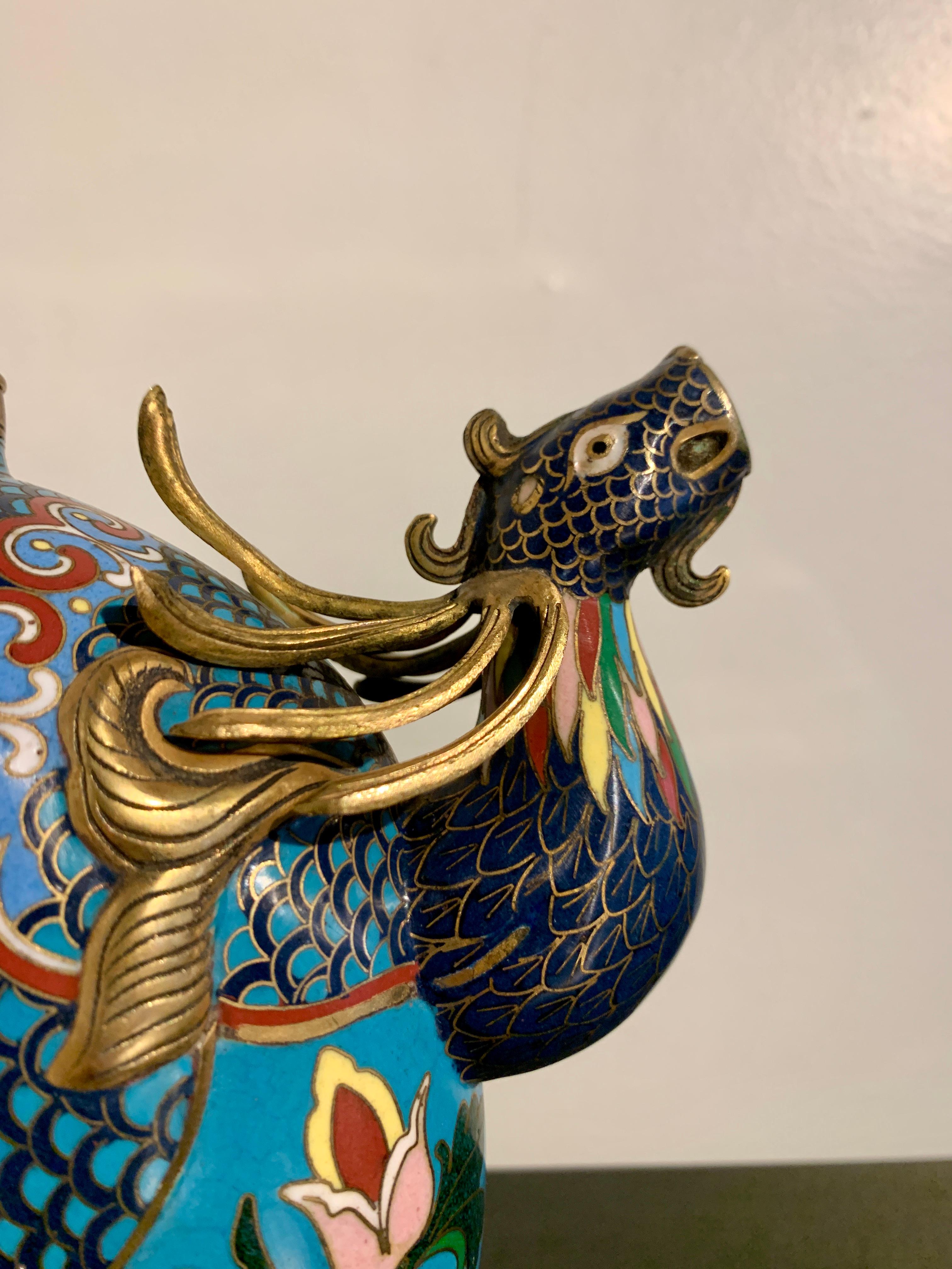 Chinese Cloisonne Phoenix Head Tea or Wine Pot, Mid 20th Century, China In Good Condition For Sale In Austin, TX
