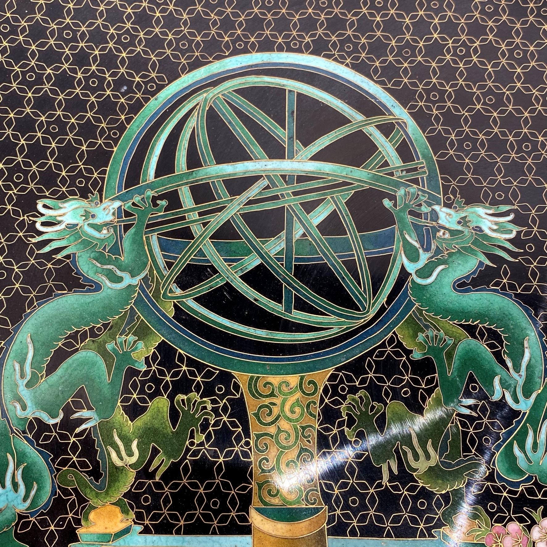 Chinese Cloisonne 'Scholar's Still Life' Charger In Good Condition In New York, NY