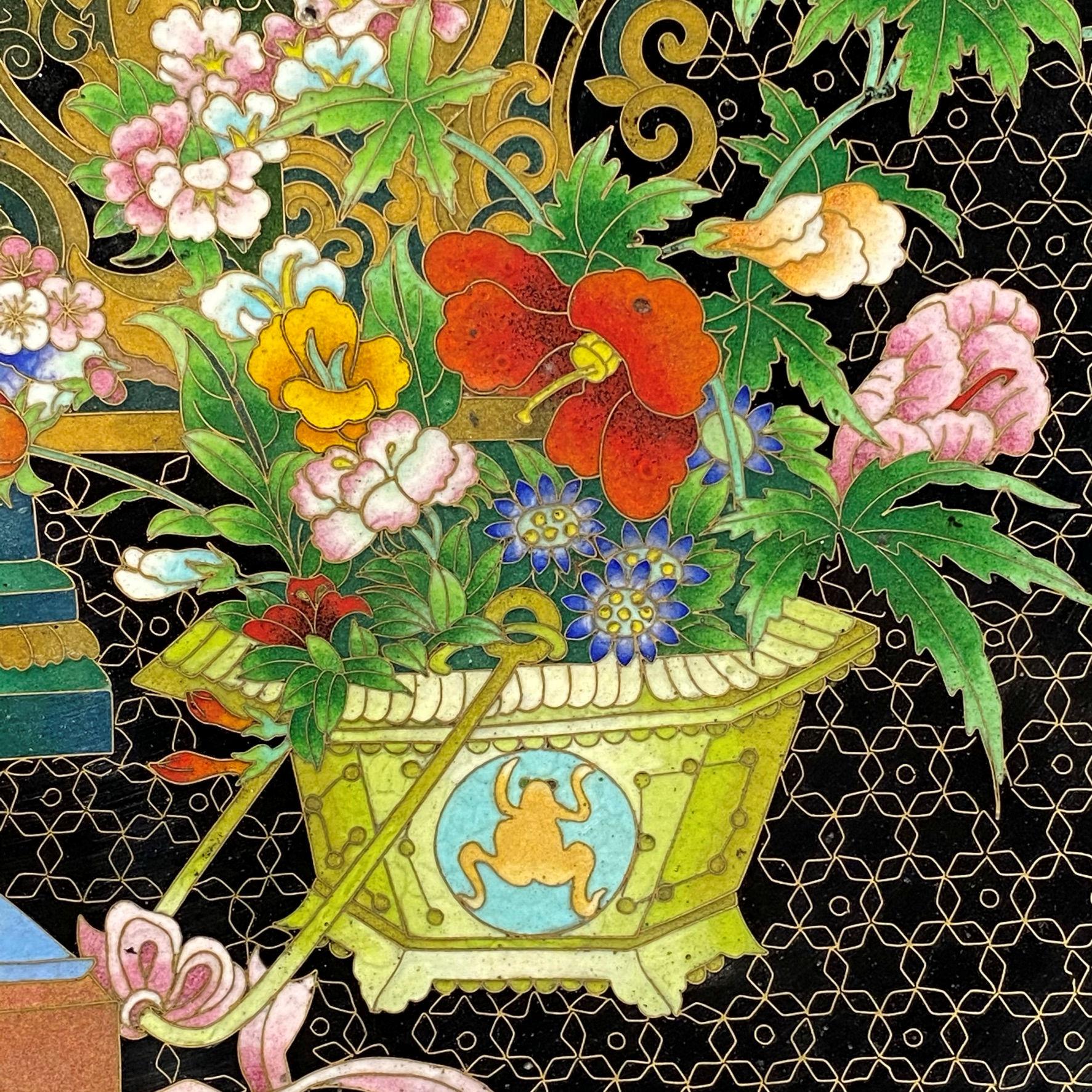 20th Century Chinese Cloisonne 'Scholar's Still Life' Charger