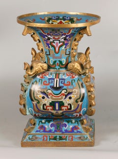 Chinese cloisonné square-shaped vase