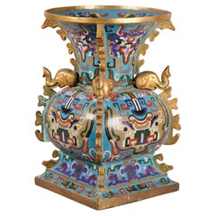 Chinese cloisonné square-shaped vase