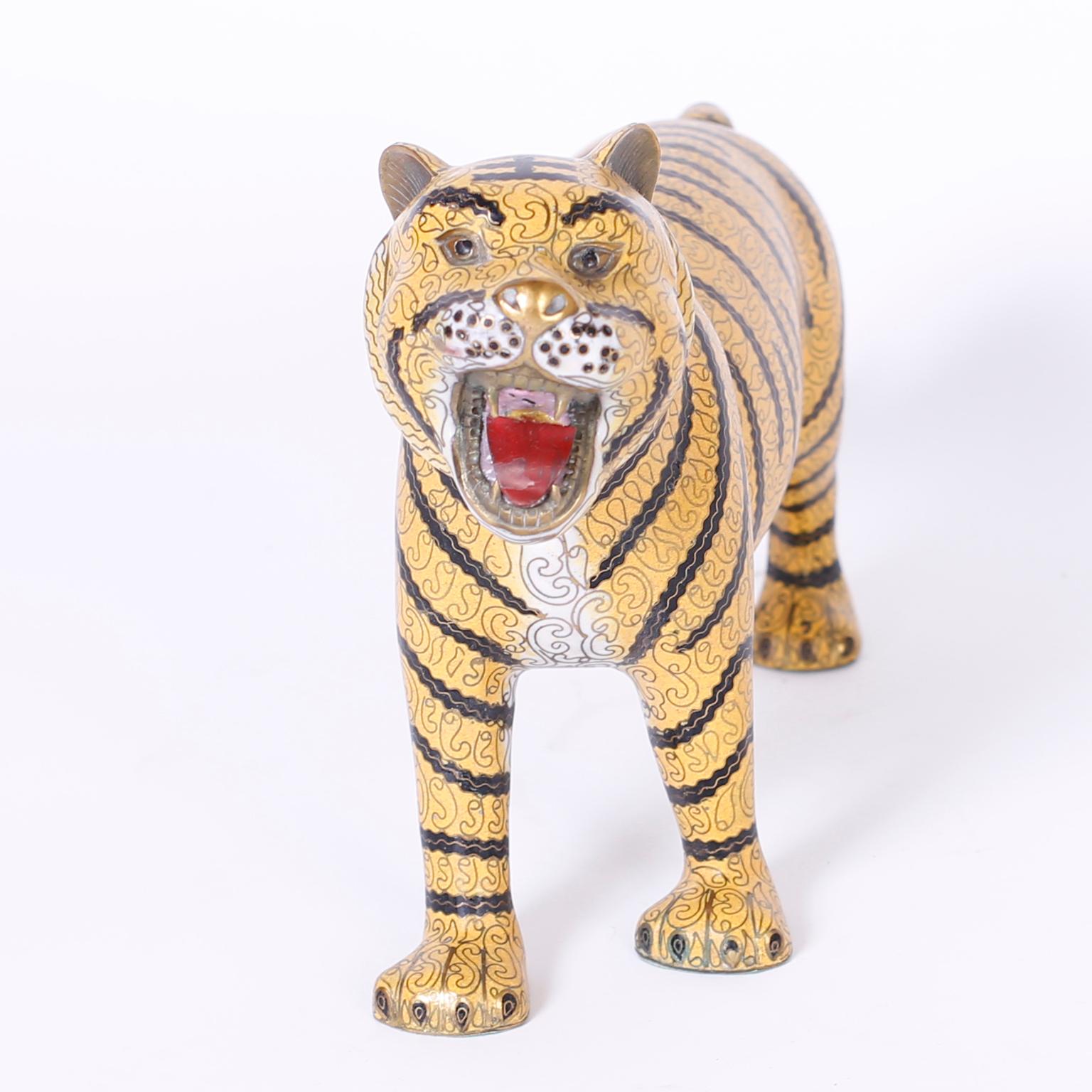Chinese Cloisonné Tiger In Good Condition In Palm Beach, FL