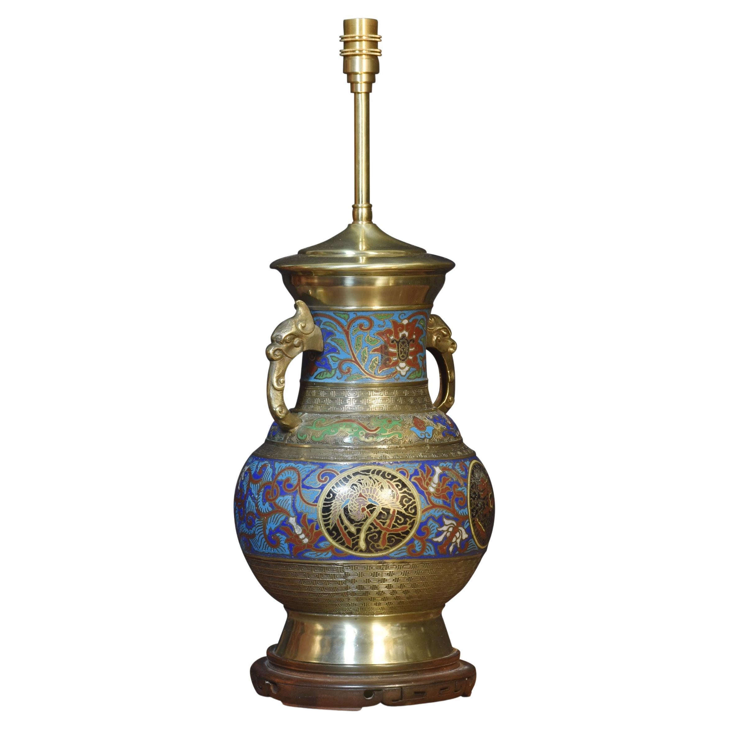 Chinese cloisonne twin handled lamp base