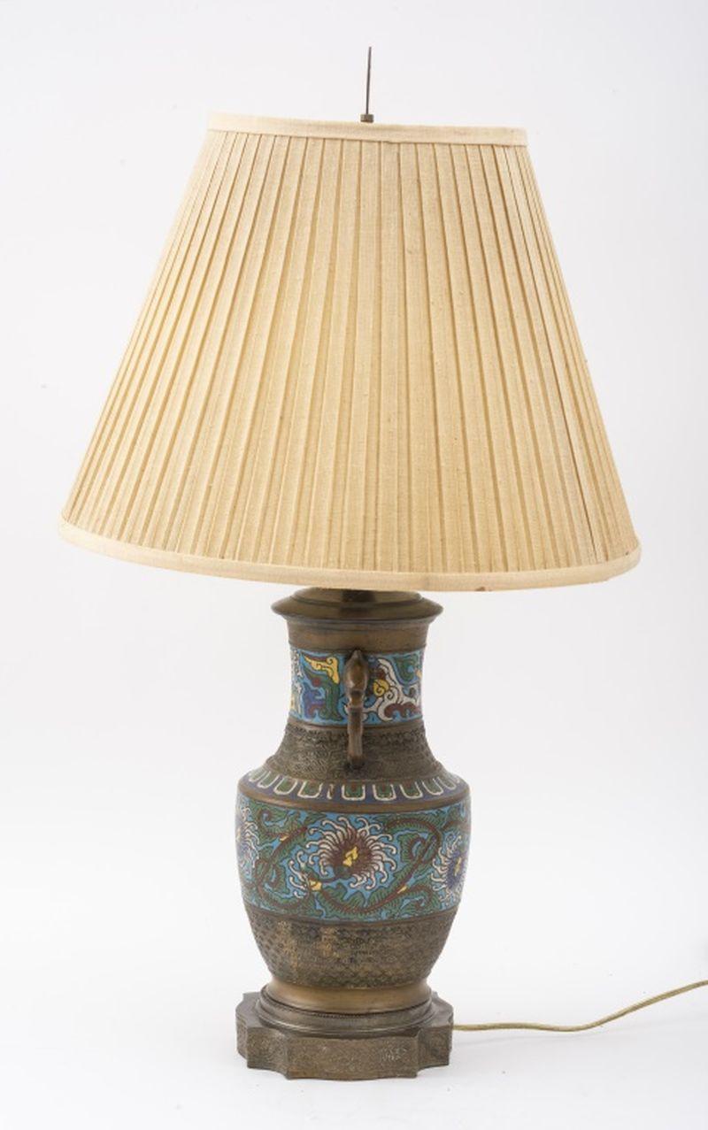 Other Chinese Cloisonne Two Handled Urn Mounted as Lamp For Sale