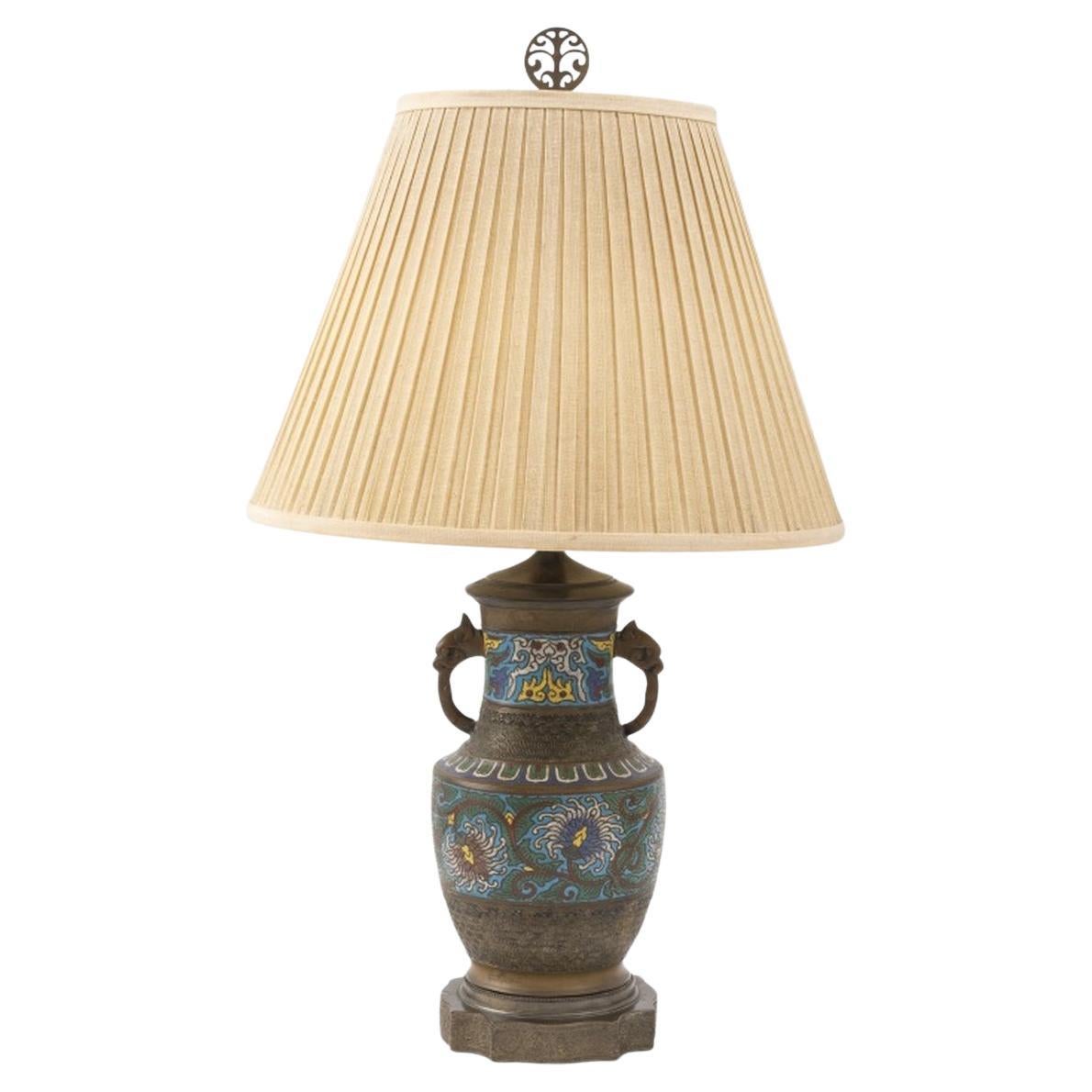 Chinese Cloisonne Two Handled Urn Mounted as Lamp