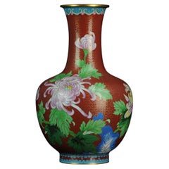 Chinese Cloisonne Vase Bronze or Copper Butterfly Republic, 20th Century