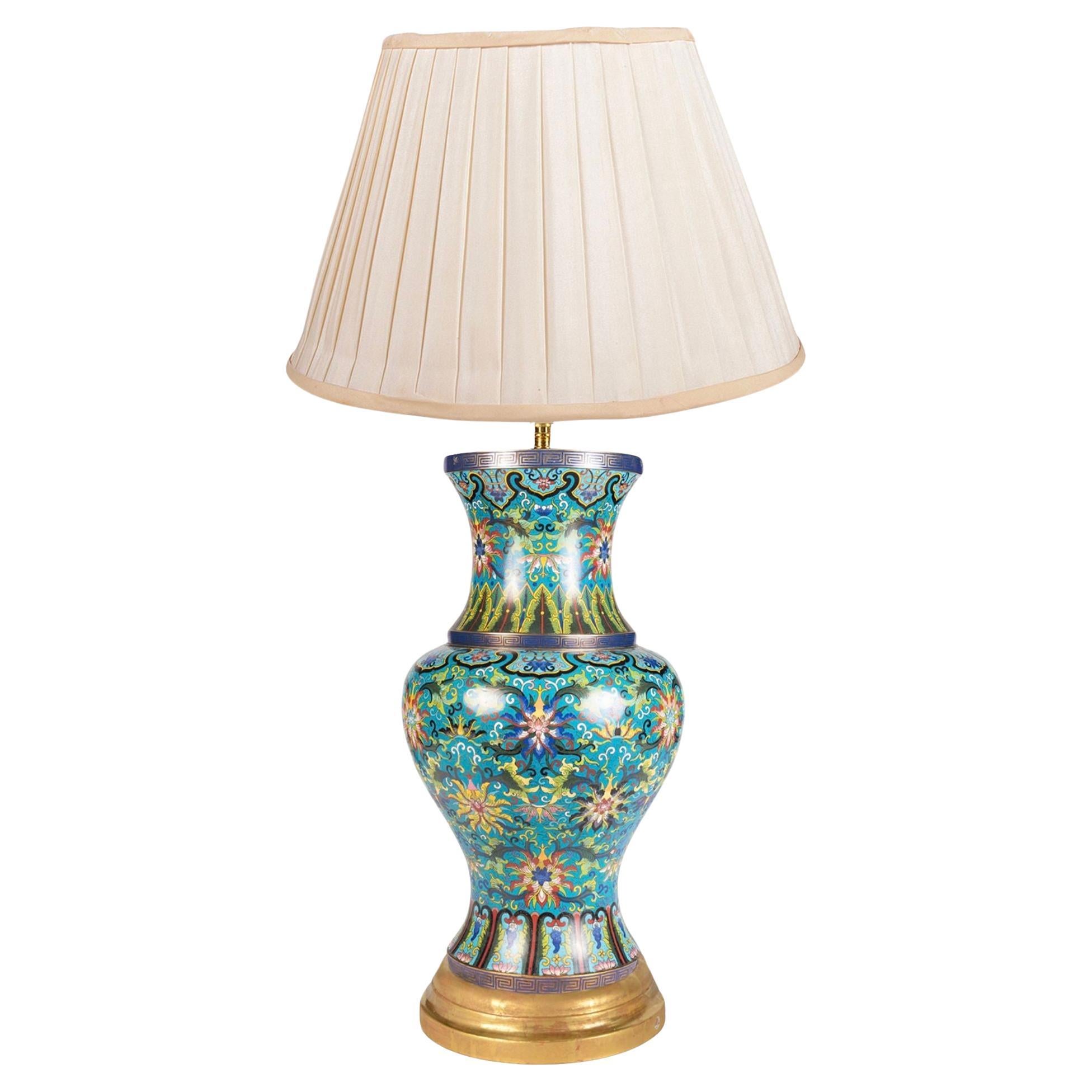 Vase/lampe en cloisonné chinois, vers 1880