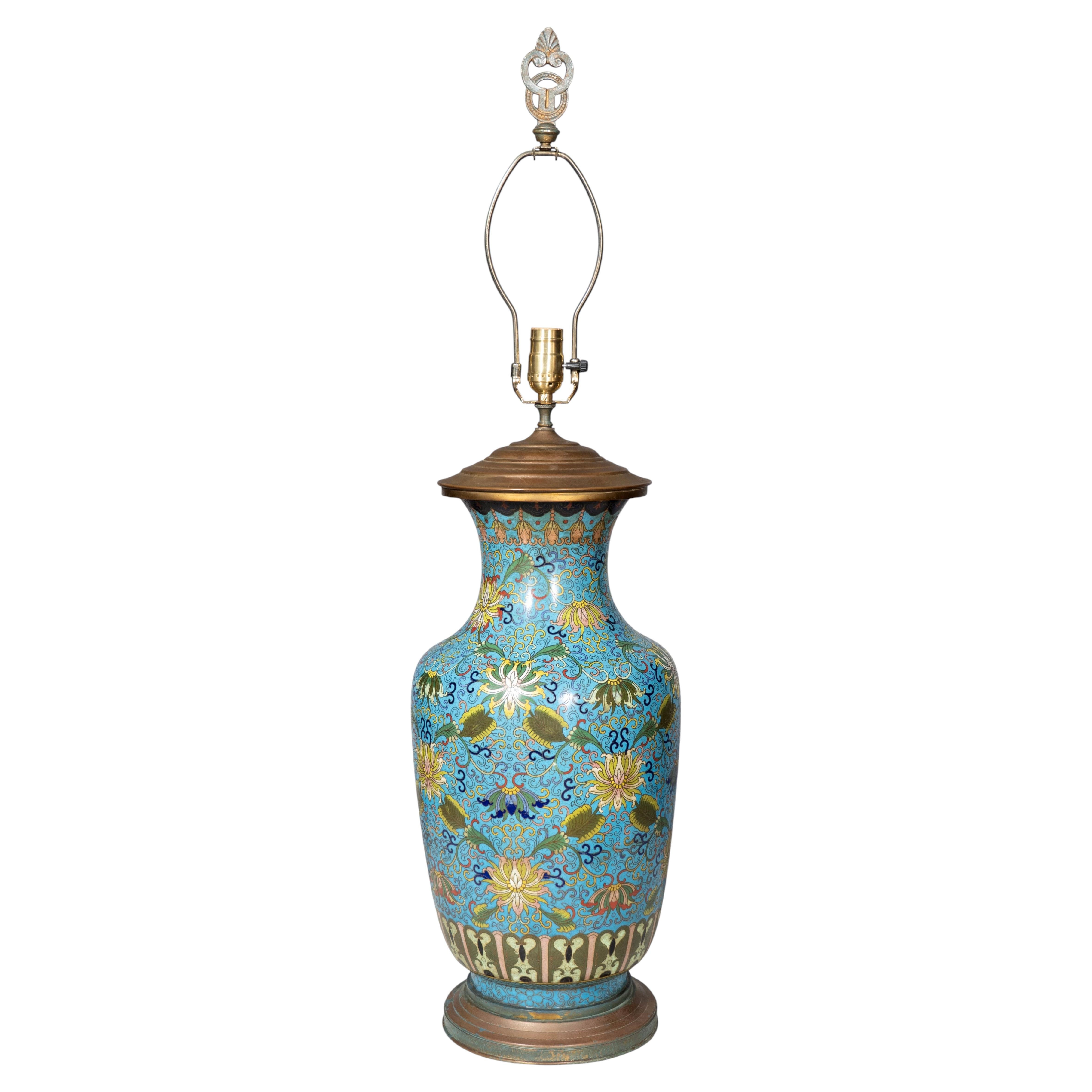 Chinese Cloisonne Vase Mounted As A Lamp