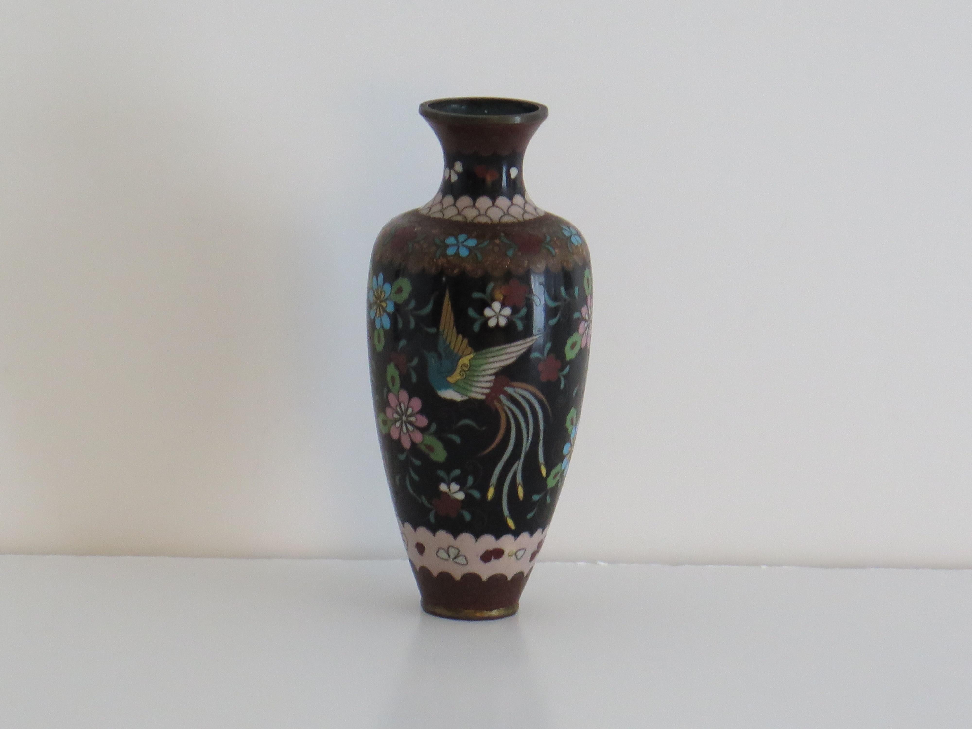 Cloissoné Chinese Cloisonné Vase on Bronze with Phoenixes,  19th Century Qing period  For Sale
