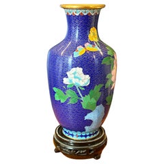 Chinese Cloisonne Vase on Stand with Floral Motif