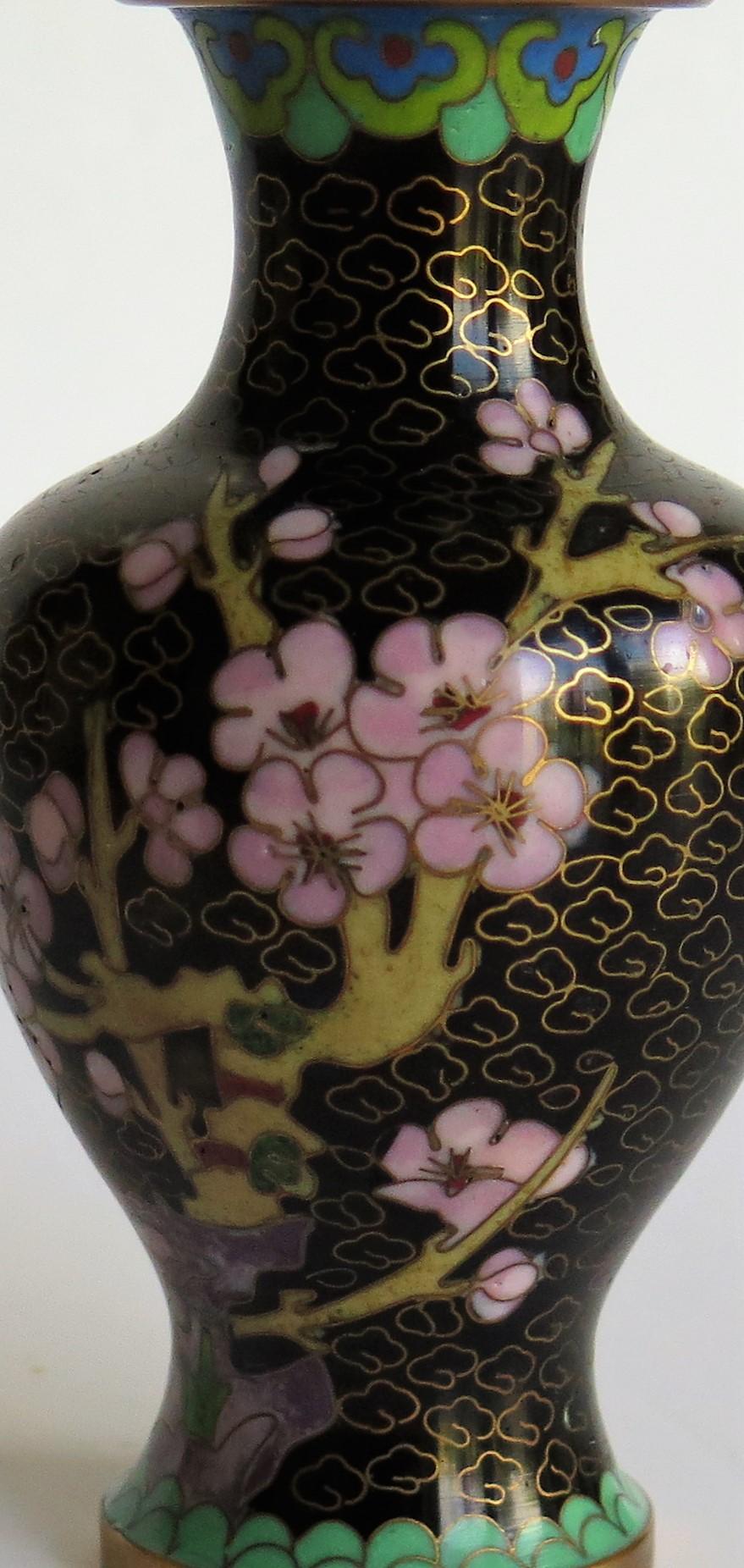 Ceramic Chinese Cloisonne Vase with Yellow Bird and Blossoms, circa 1940