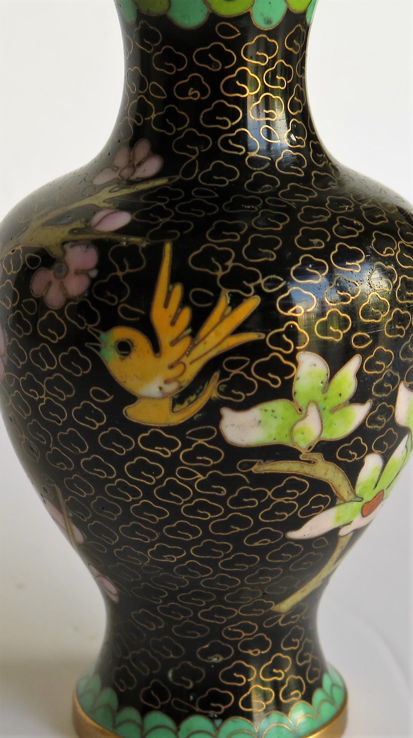 Chinese Cloisonne Vase with Yellow Bird and Blossoms, circa 1940 1