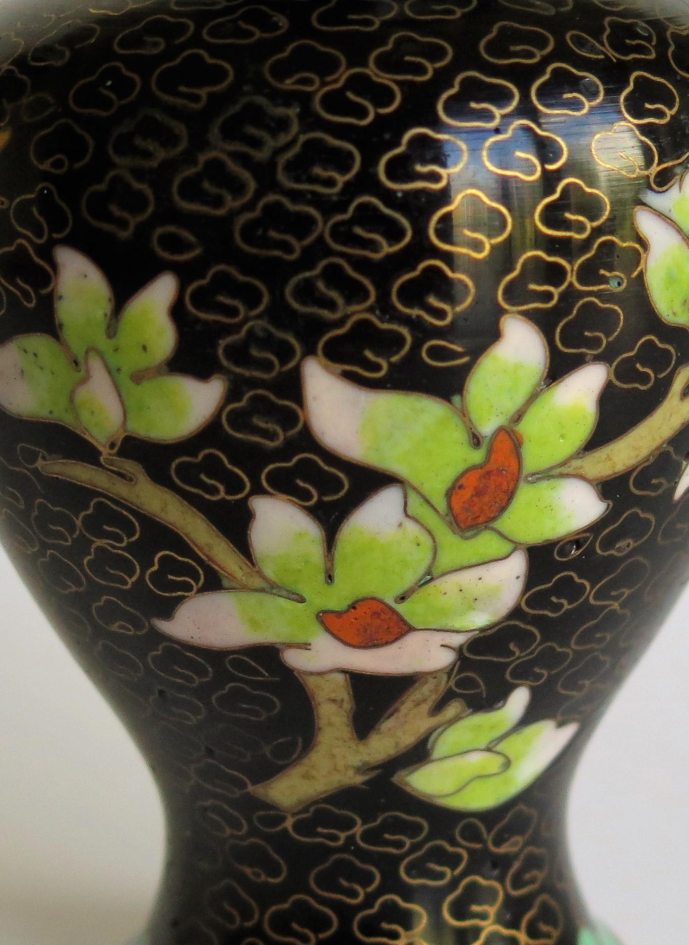 Chinese Cloisonne Vase with Yellow Bird and Blossoms, circa 1940 2