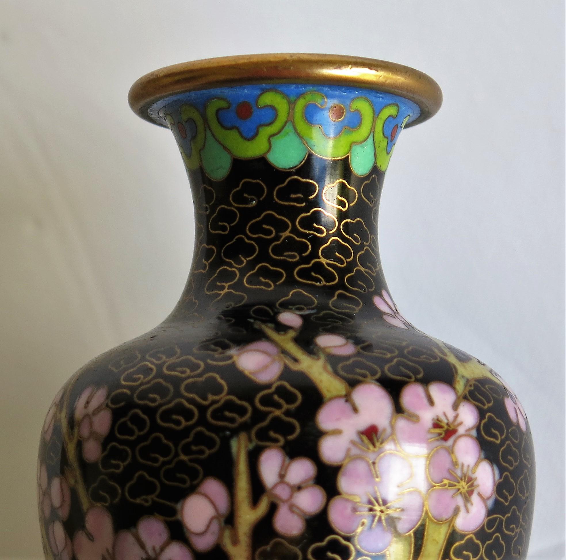 Chinese Cloisonne Vase with Yellow Bird and Blossoms, circa 1940 3