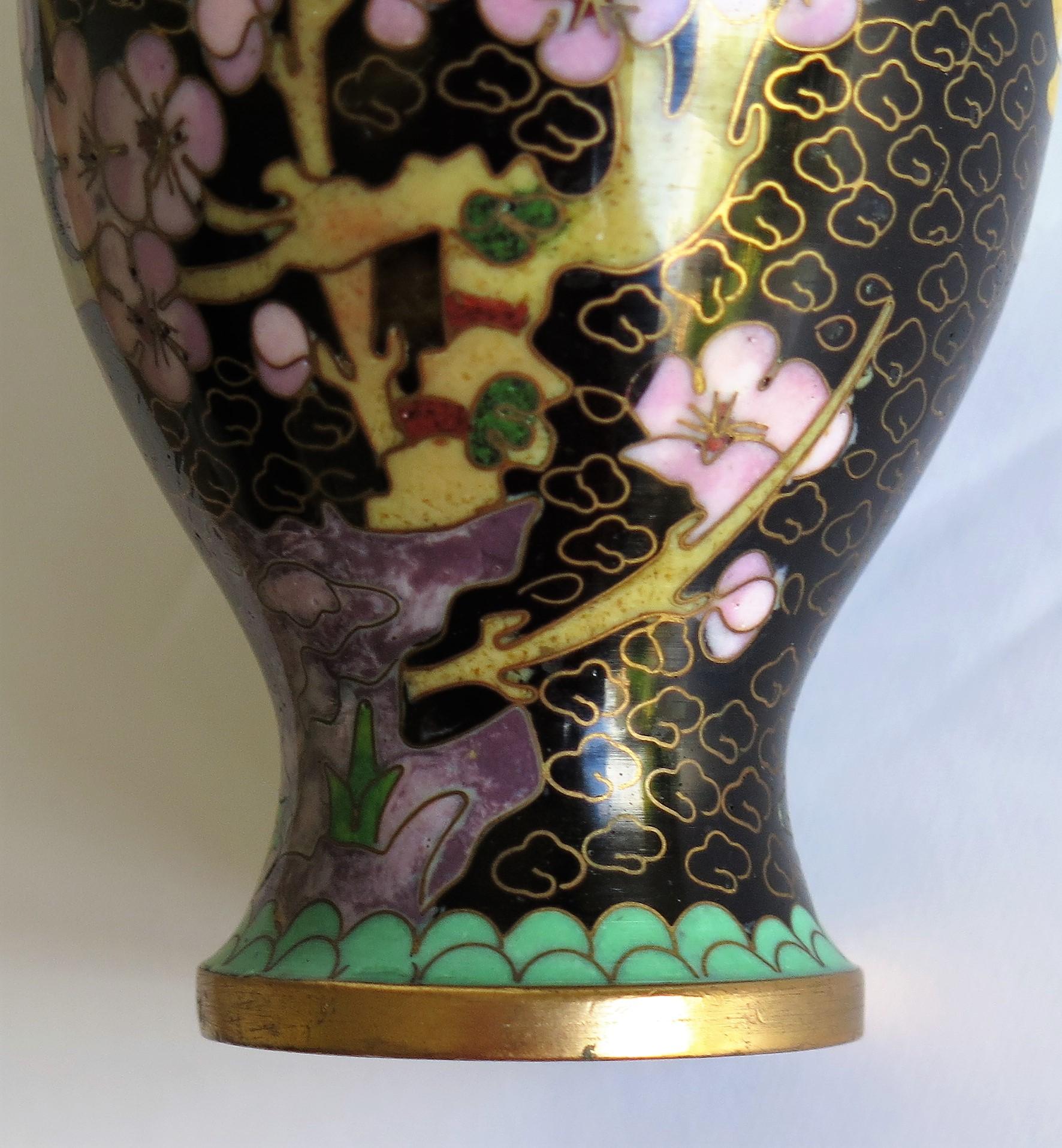 Chinese Cloisonne Vase with Yellow Bird and Blossoms, circa 1940 4