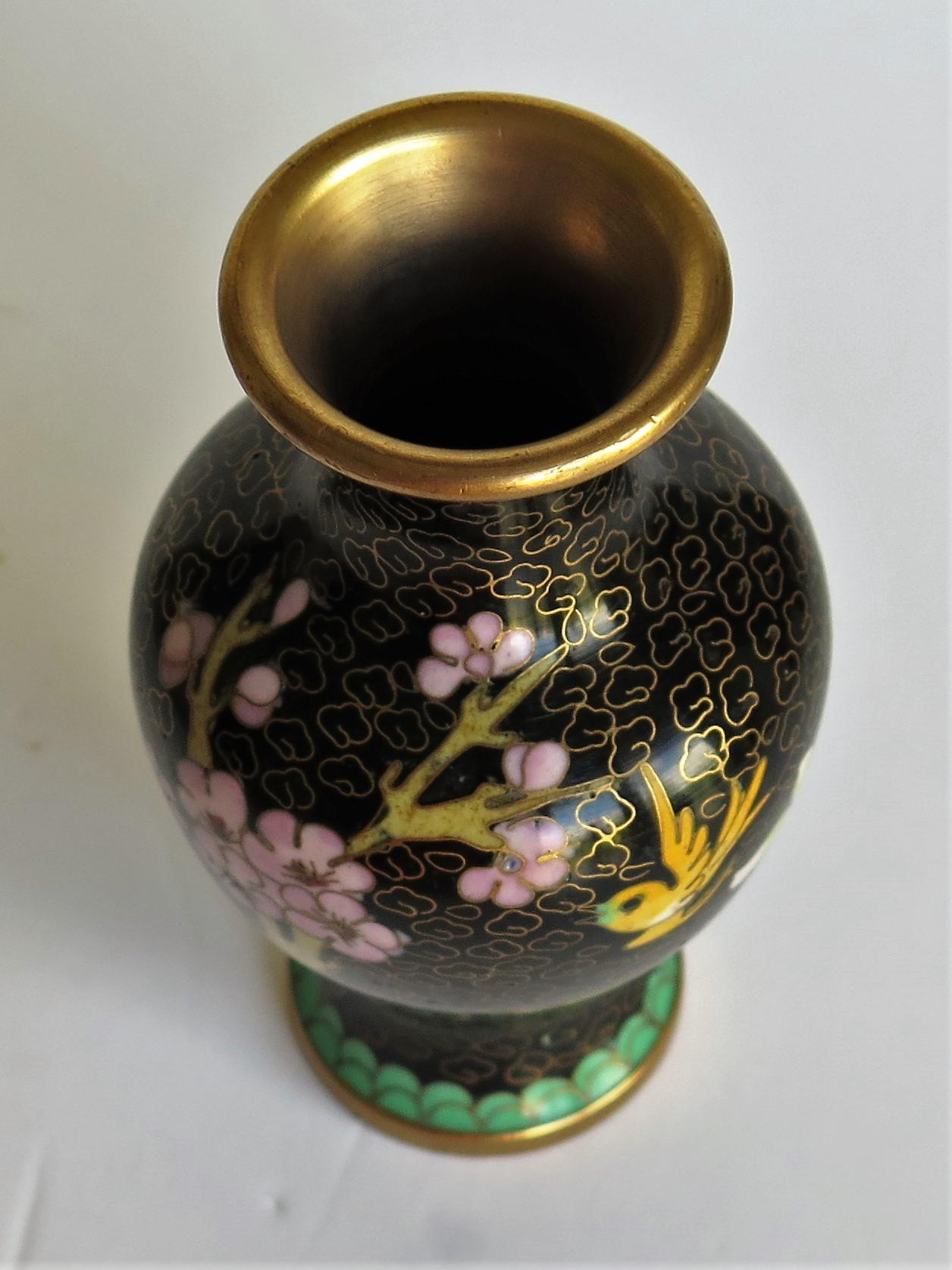 Chinese Cloisonne Vase with Yellow Bird and Blossoms, circa 1940 5