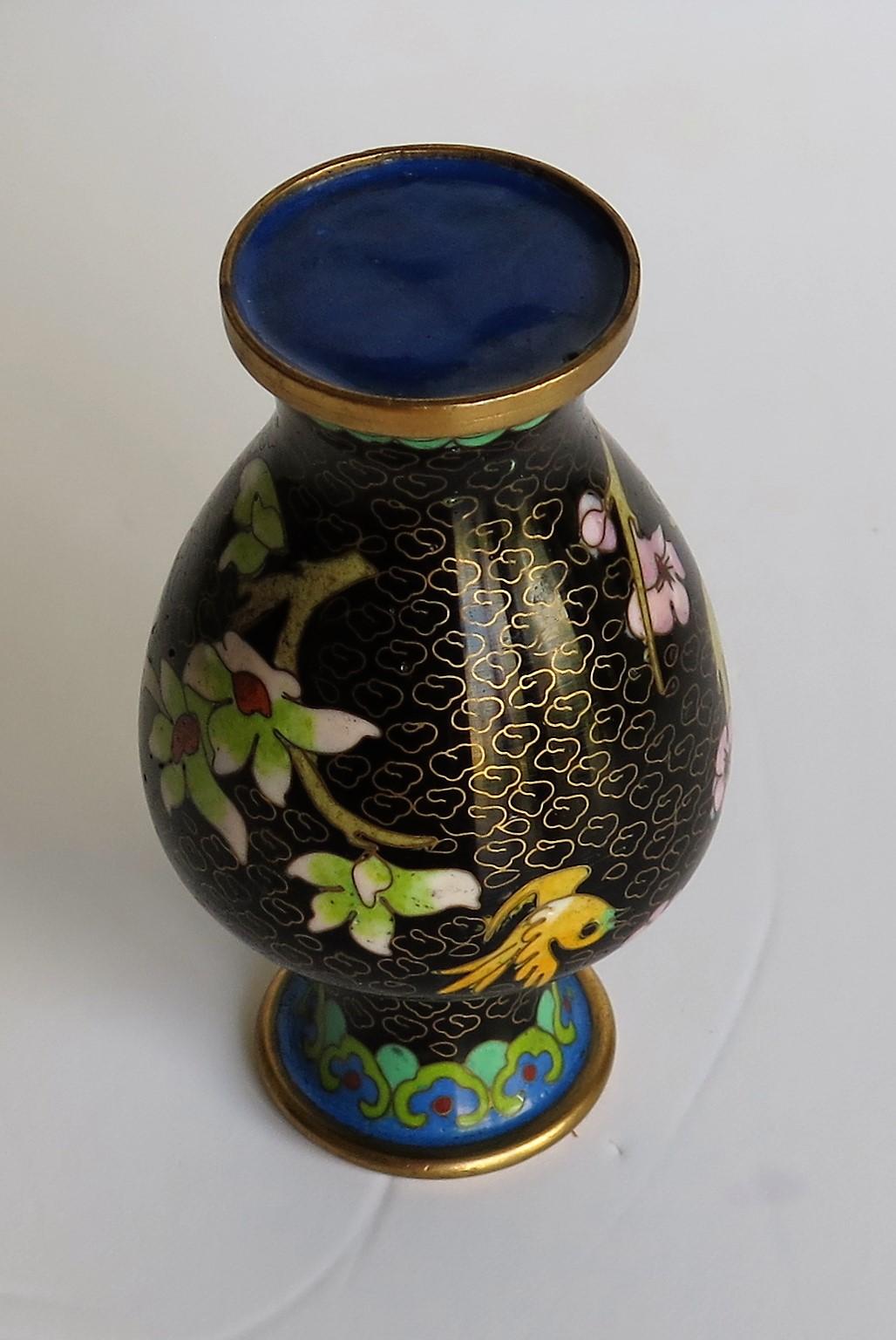 Chinese Cloisonne Vase with Yellow Bird and Blossoms, circa 1940 7