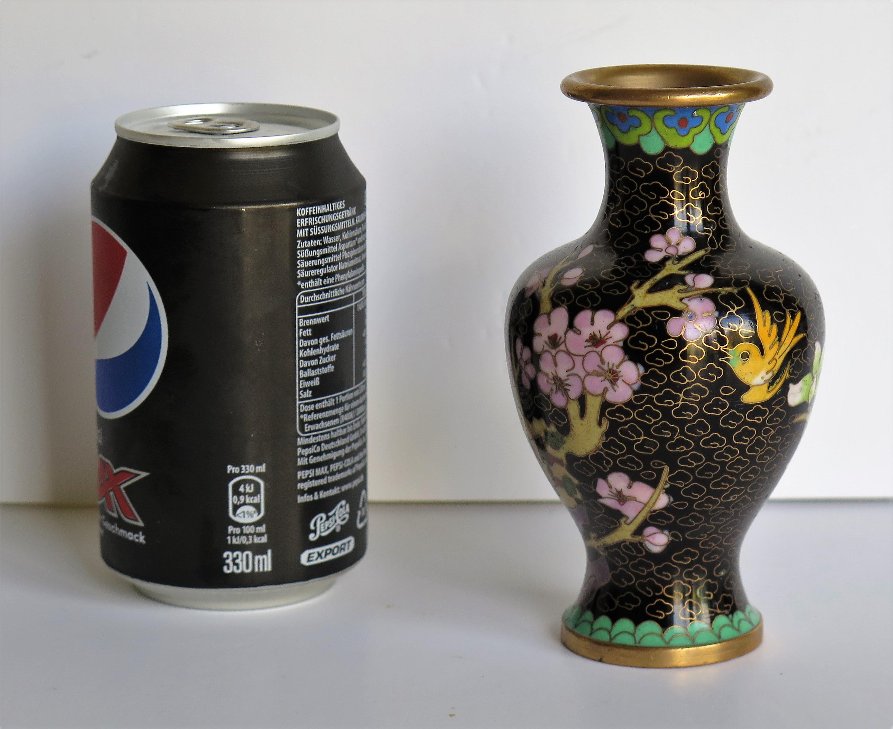 Chinese Cloisonne Vase with Yellow Bird and Blossoms, circa 1940 9