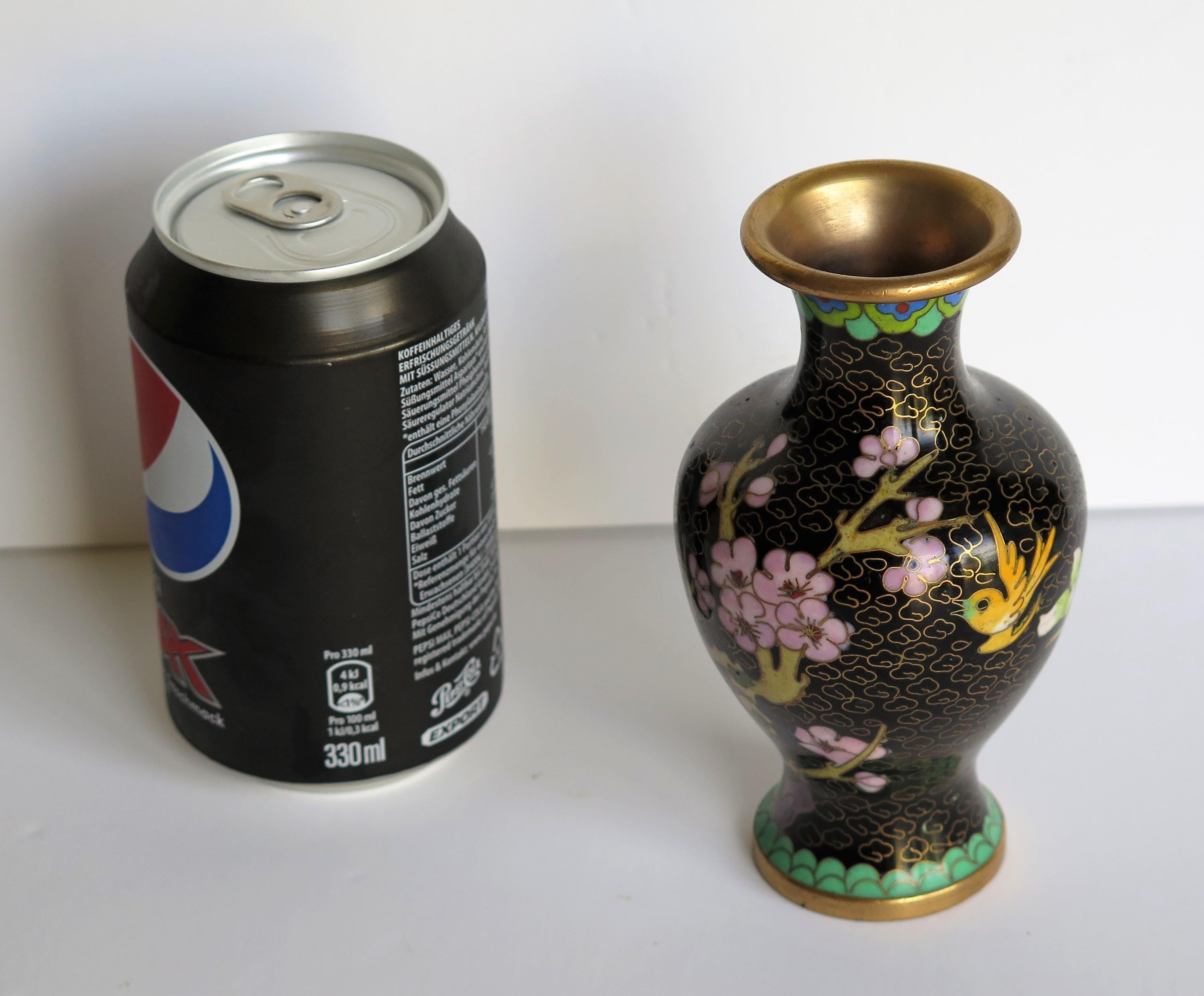 Chinese Cloisonne Vase with Yellow Bird and Blossoms, circa 1940 10