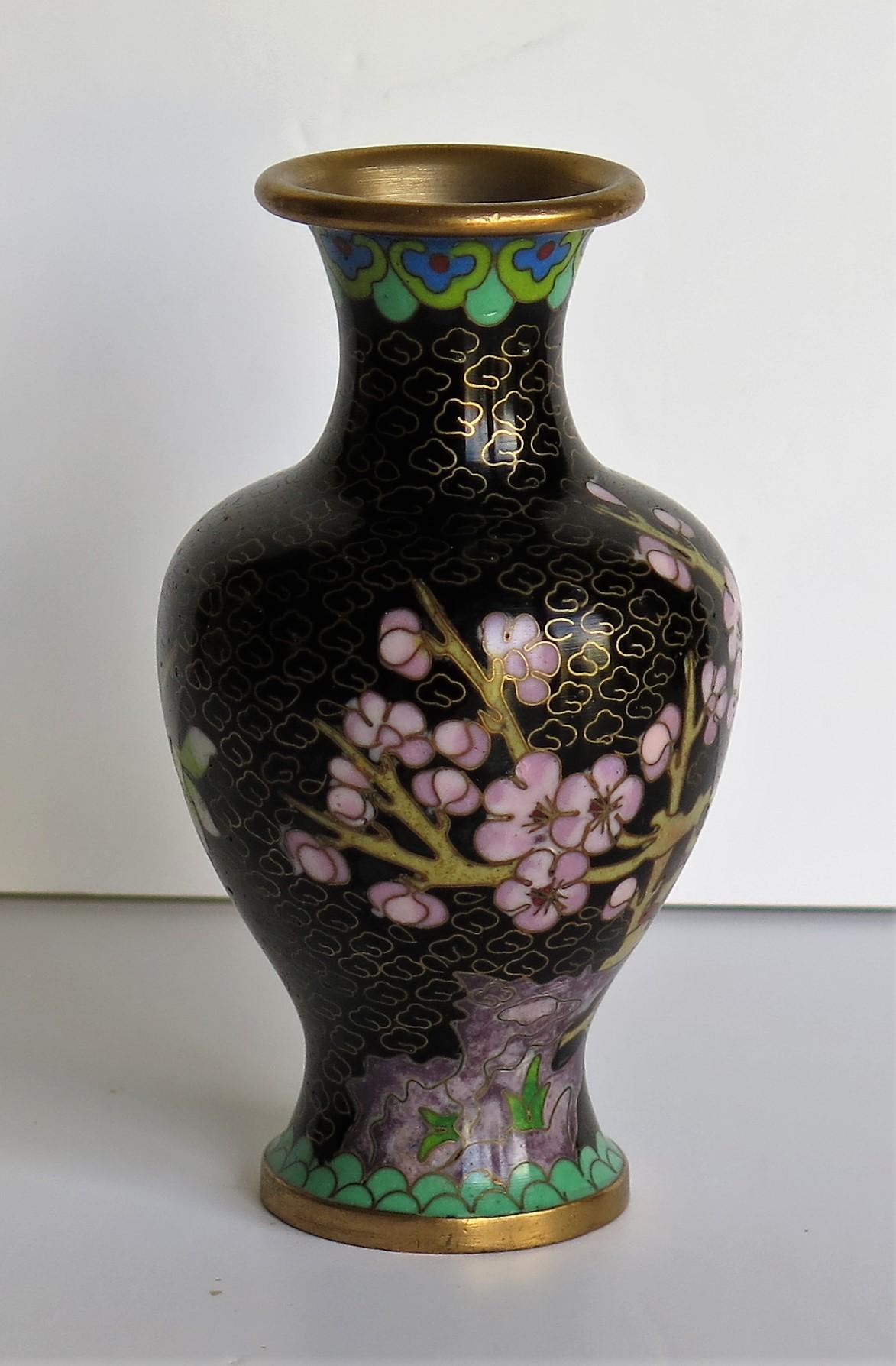 Cloissoné Chinese Cloisonne Vase with Yellow Bird and Blossoms, circa 1940