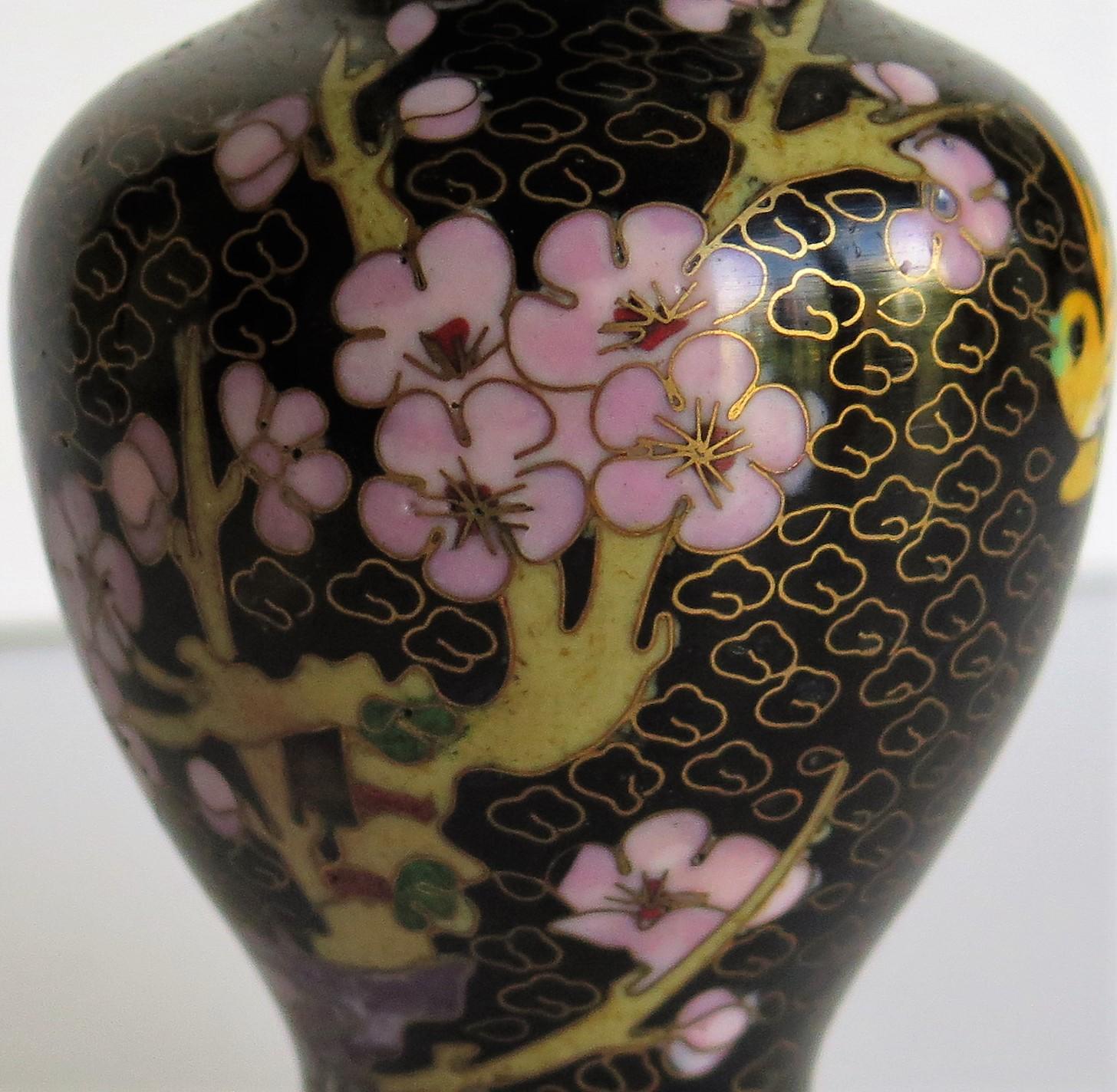 20th Century Chinese Cloisonne Vase with Yellow Bird and Blossoms, circa 1940