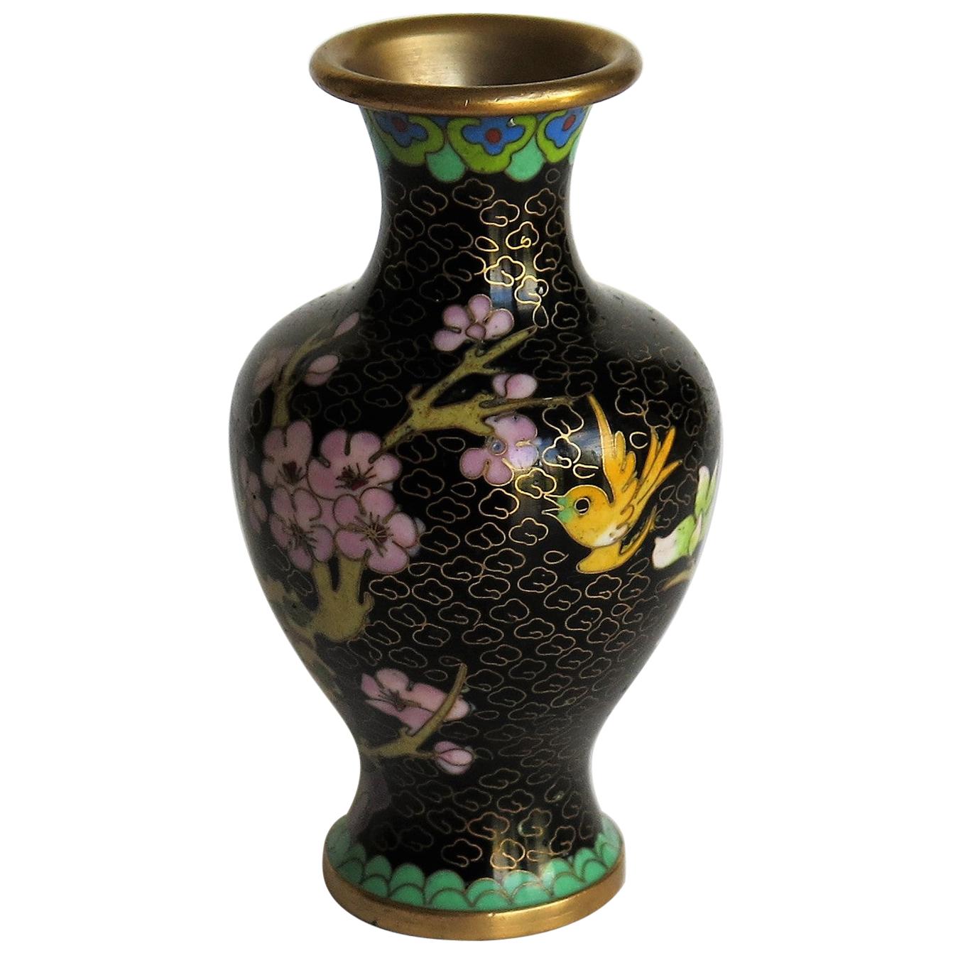 Chinese Cloisonne Vase with Yellow Bird and Blossoms, circa 1940