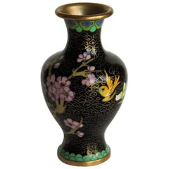 Retro Chinese Cloisonne Vase with Yellow Bird and Blossoms, circa 1940