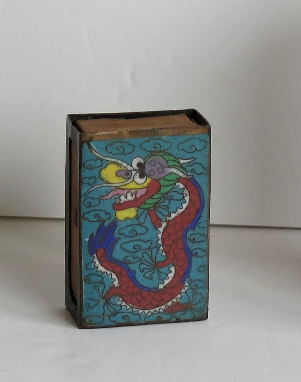 Chinese Cloisonne Vesta Match Case with Dragon and Pearl design, 19th Century 4