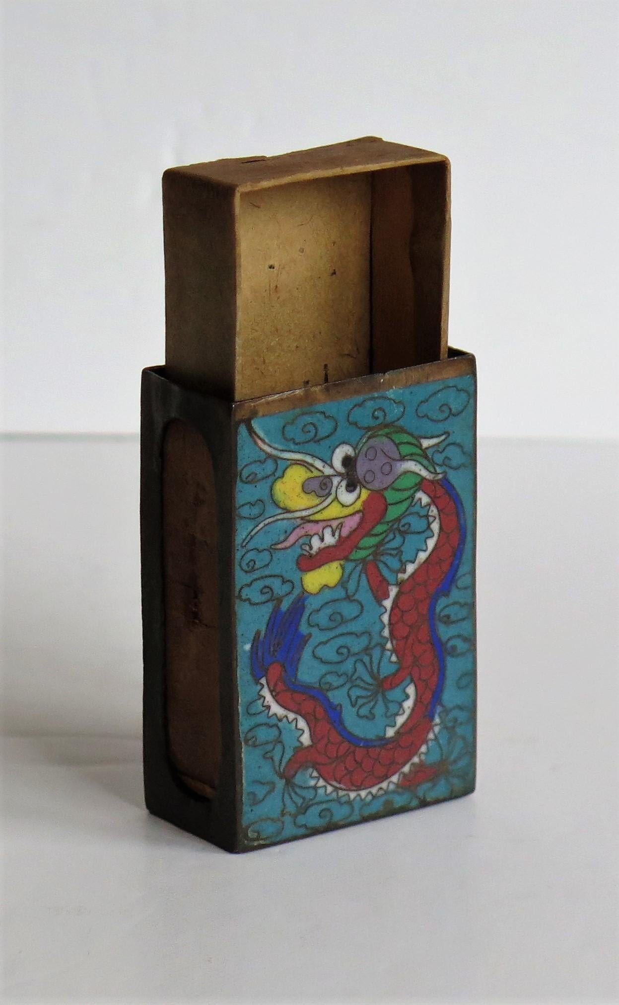 Chinese Cloisonne Vesta Match Case with Dragon and Pearl design, 19th Century 8