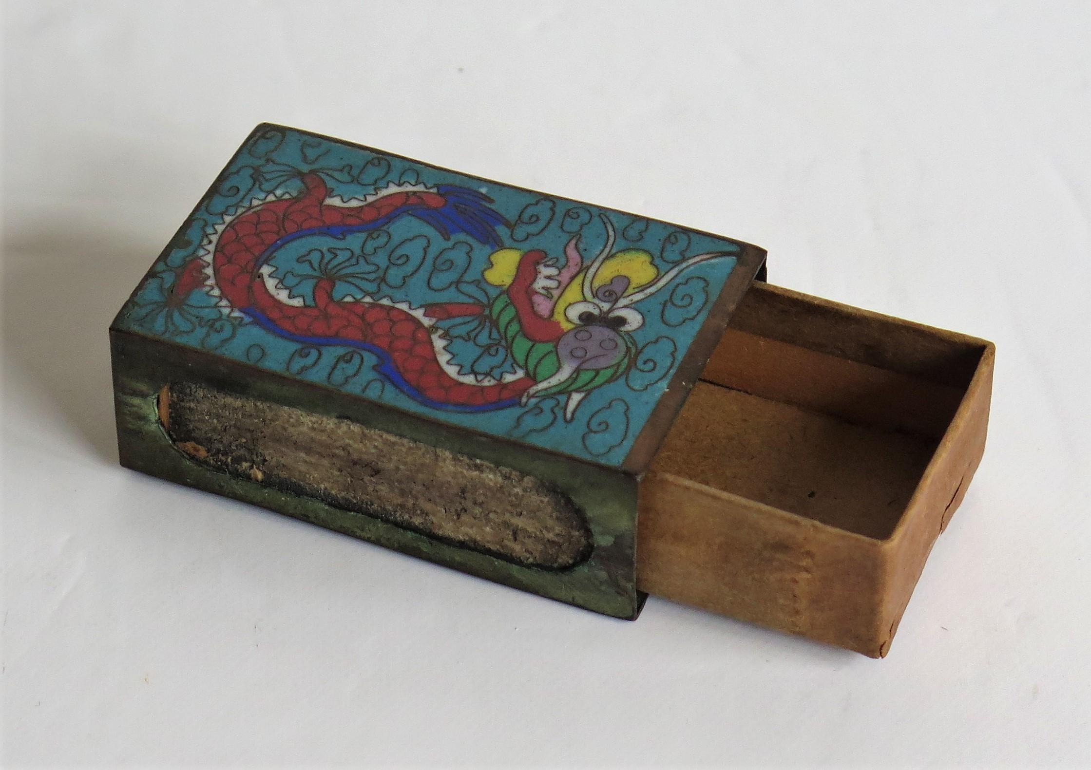 Chinese Cloisonne Vesta Match Case with Dragon and Pearl design, 19th Century 9