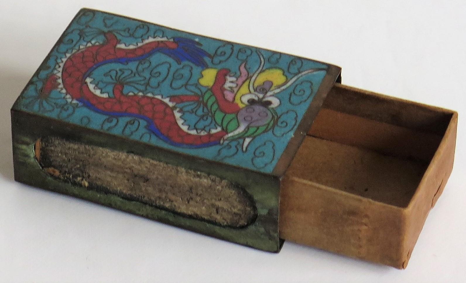 Chinese Cloisonne Vesta Match Case with Dragon and Pearl design, 19th Century 10