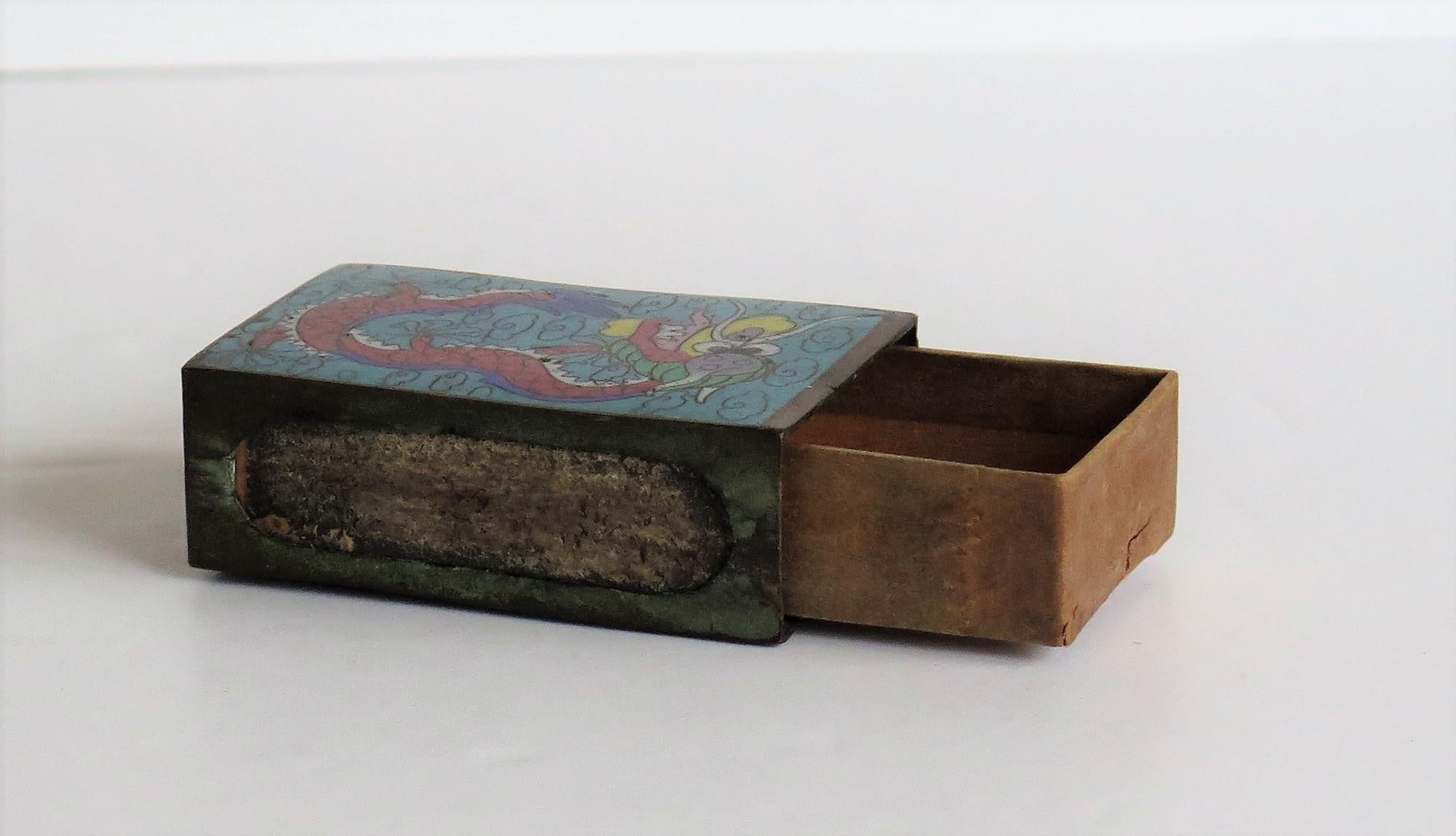 Chinese Cloisonne Vesta Match Case with Dragon and Pearl design, 19th Century 11