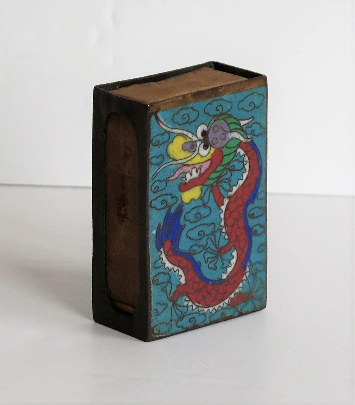 Chinese Cloisonne Vesta Match Case with Dragon and Pearl design, 19th Century 1
