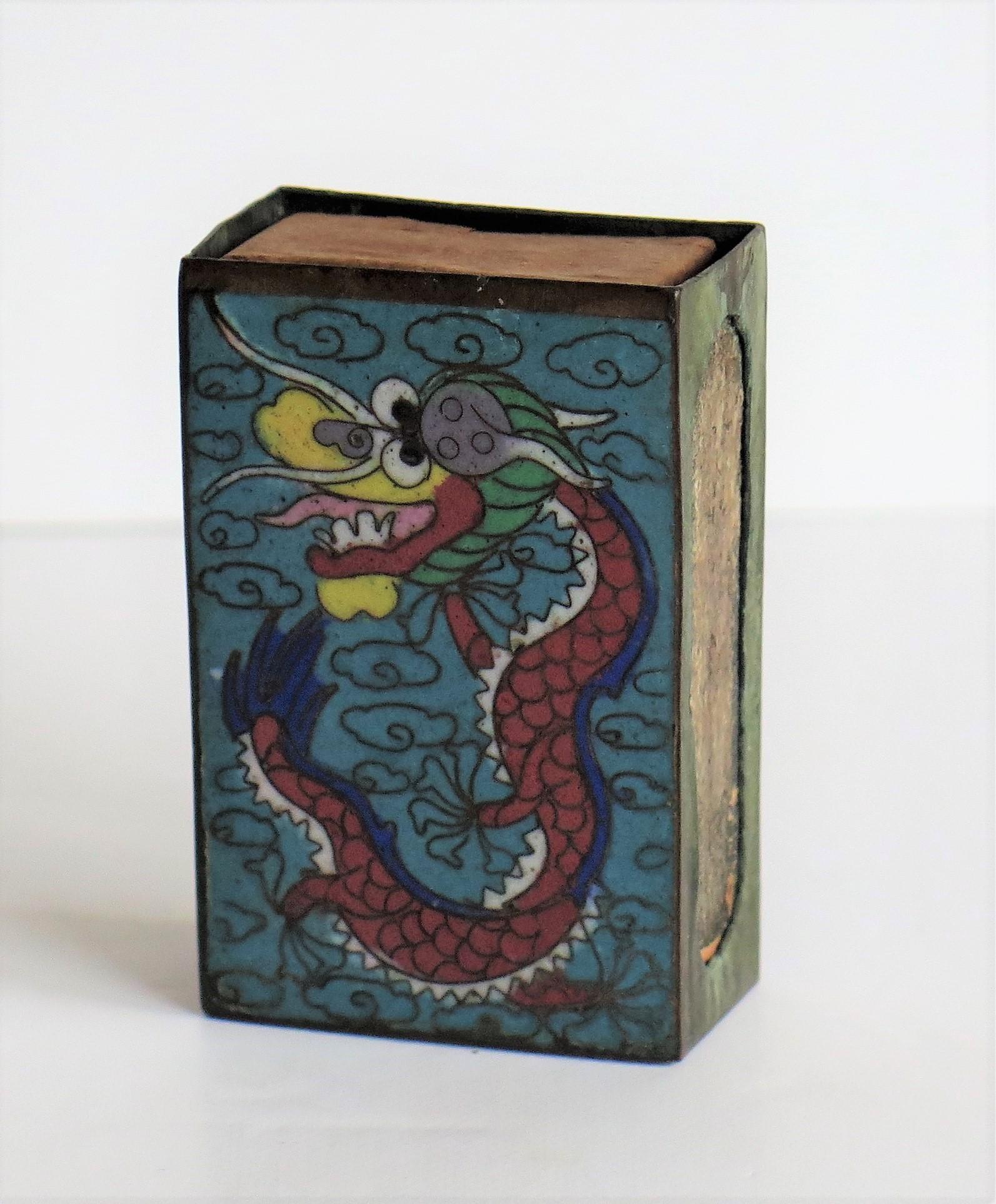 Chinese Cloisonne Vesta Match Case with Dragon and Pearl design, 19th Century 2