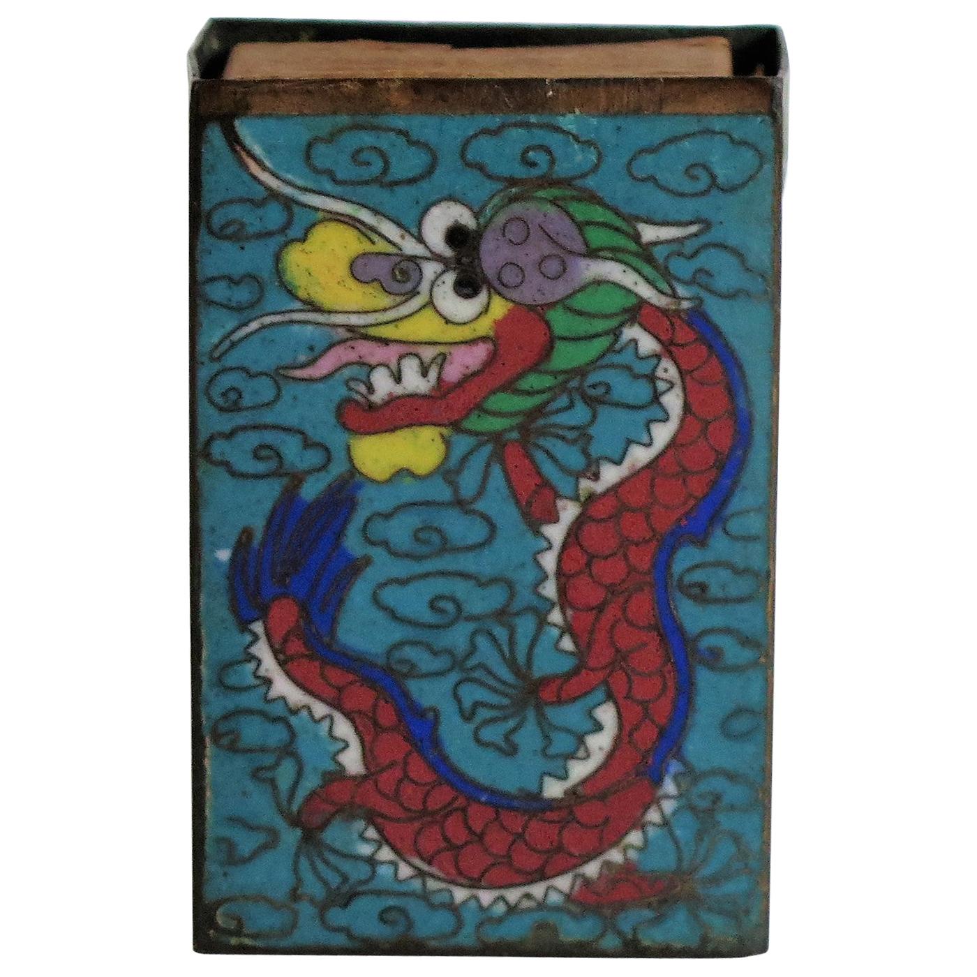 Chinese Cloisonne Vesta Match Case with Dragon and Pearl design, 19th Century