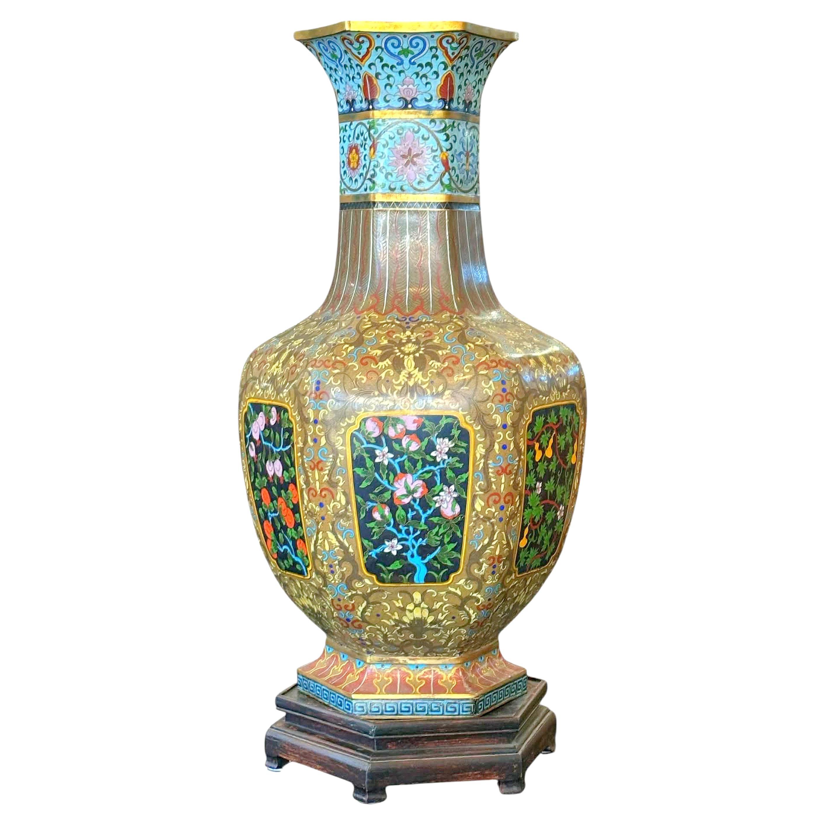 Jarrón chino esmaltado "cloissone
