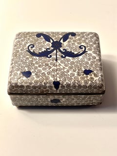 Chinese Cloissoné Trinket Box in Blue and Gray Accents