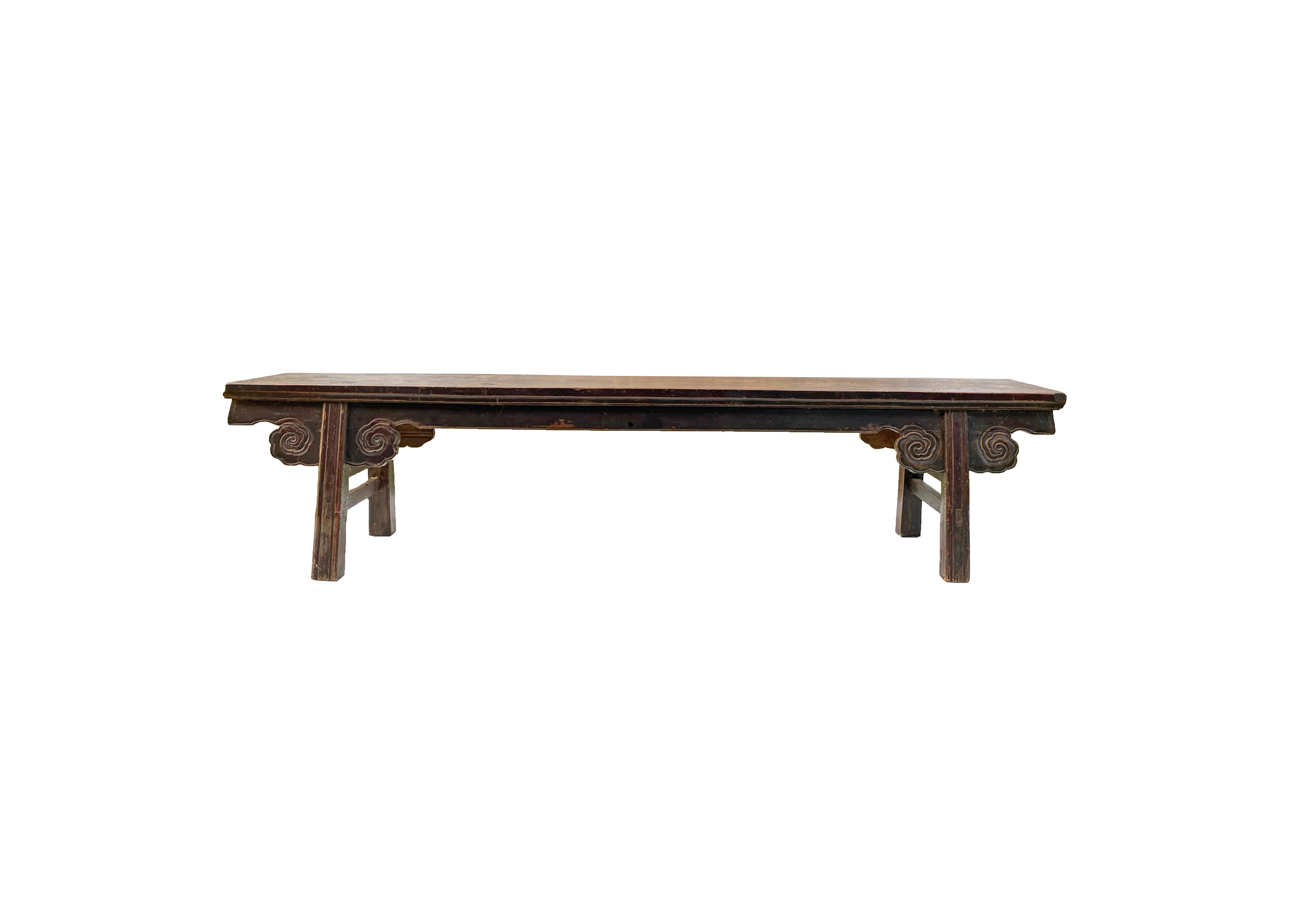 Hand-Crafted Chinese Cloud Pattern Long Bench, Qing Dynasty For Sale