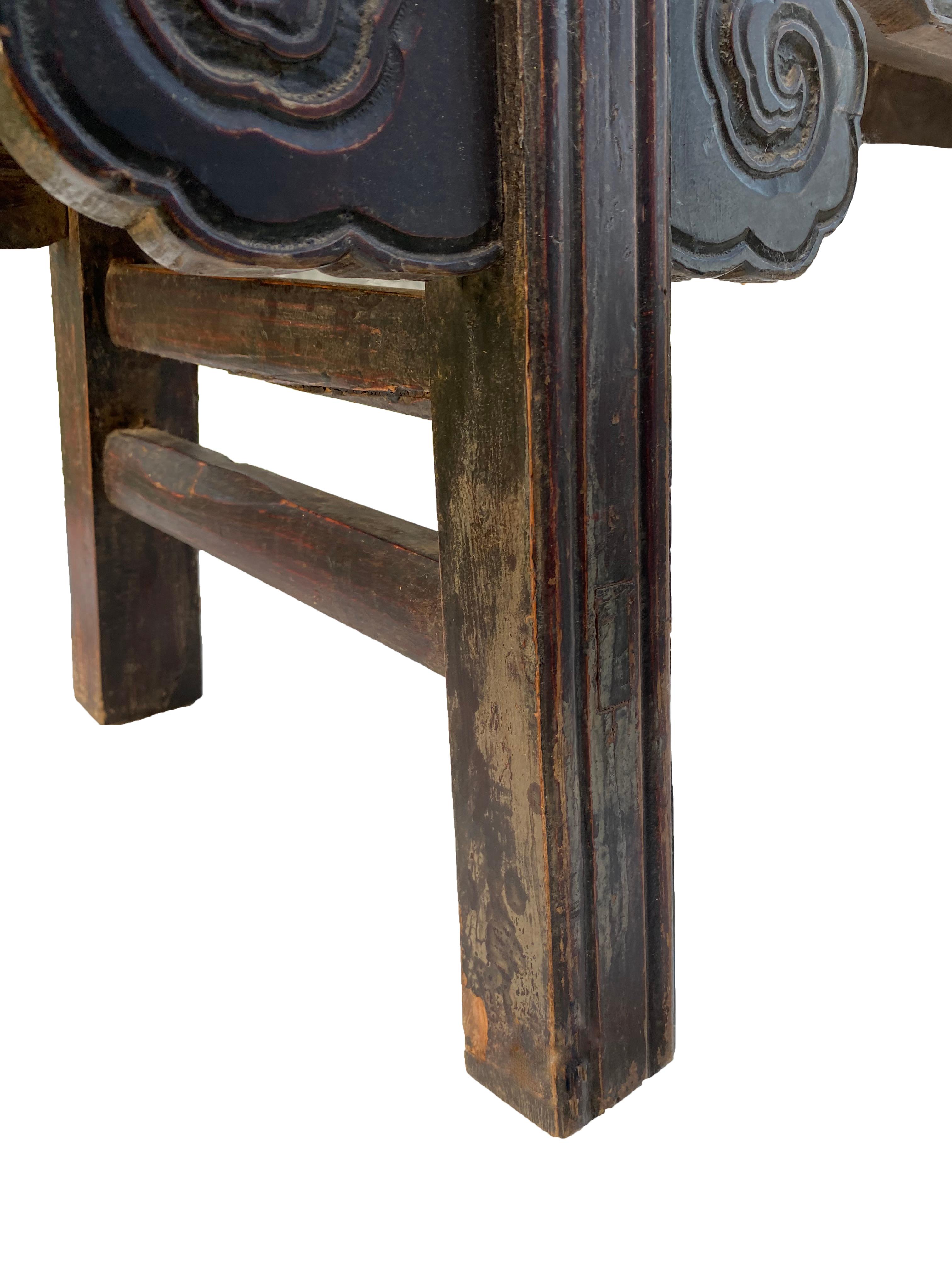 19th Century Chinese Cloud Pattern Long Bench, Qing Dynasty For Sale