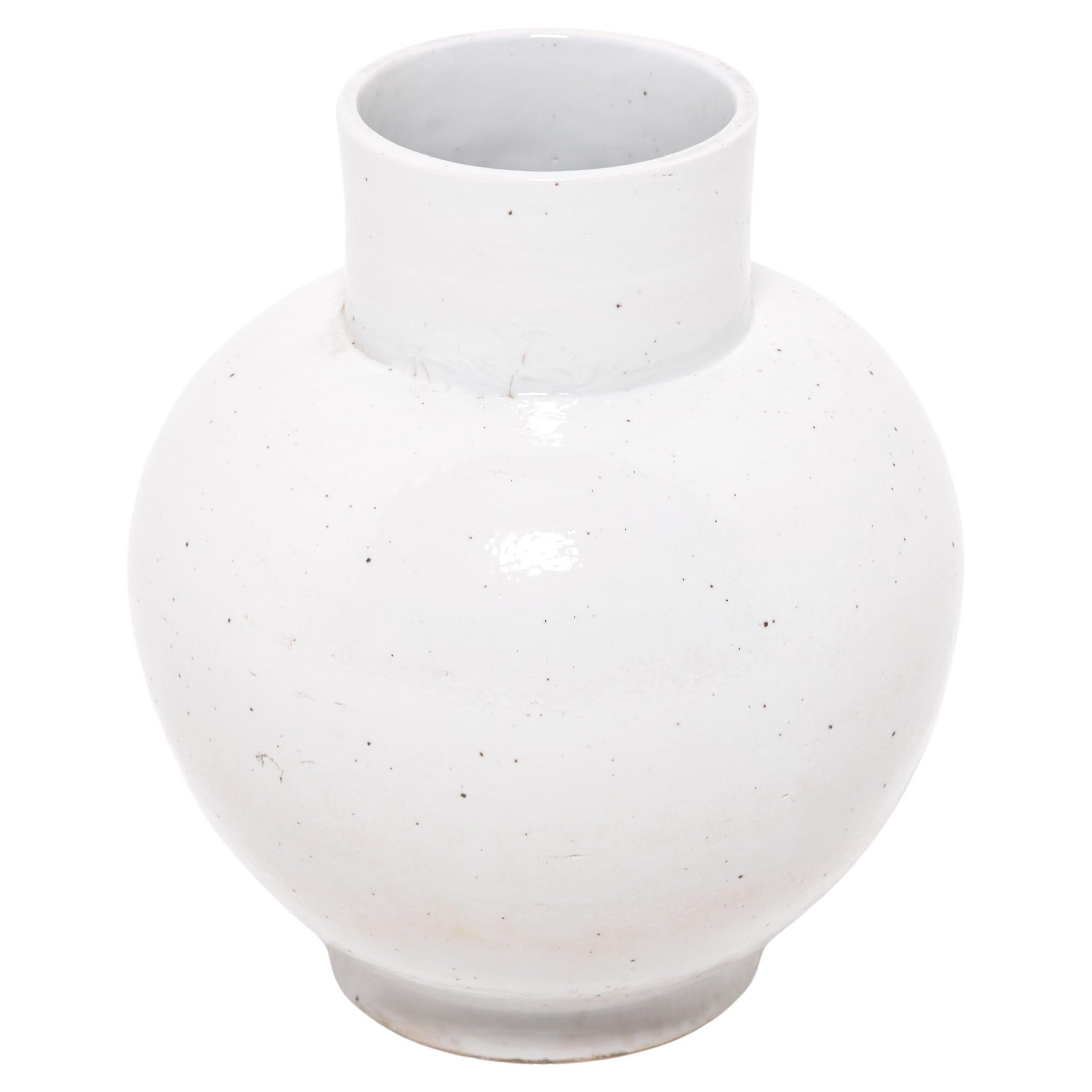 White Glazed Ball Vase For Sale